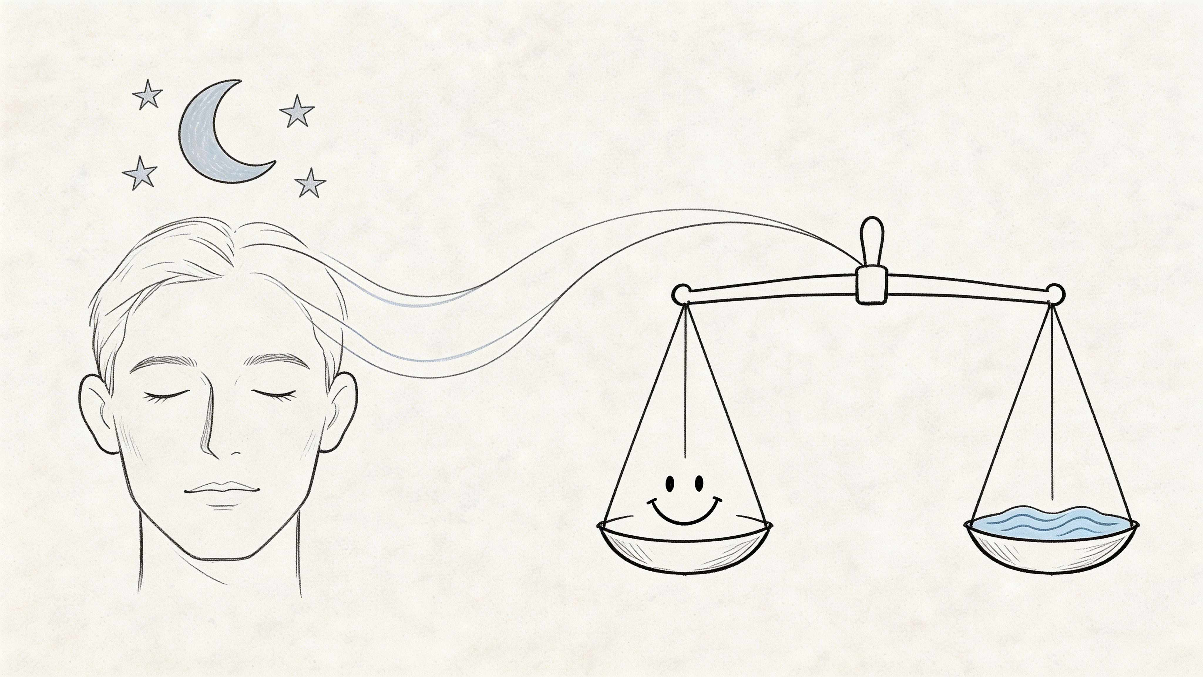 A conceptual illustration of a person's calm, nighttime state balanced with emotional stability and peaceful rest.