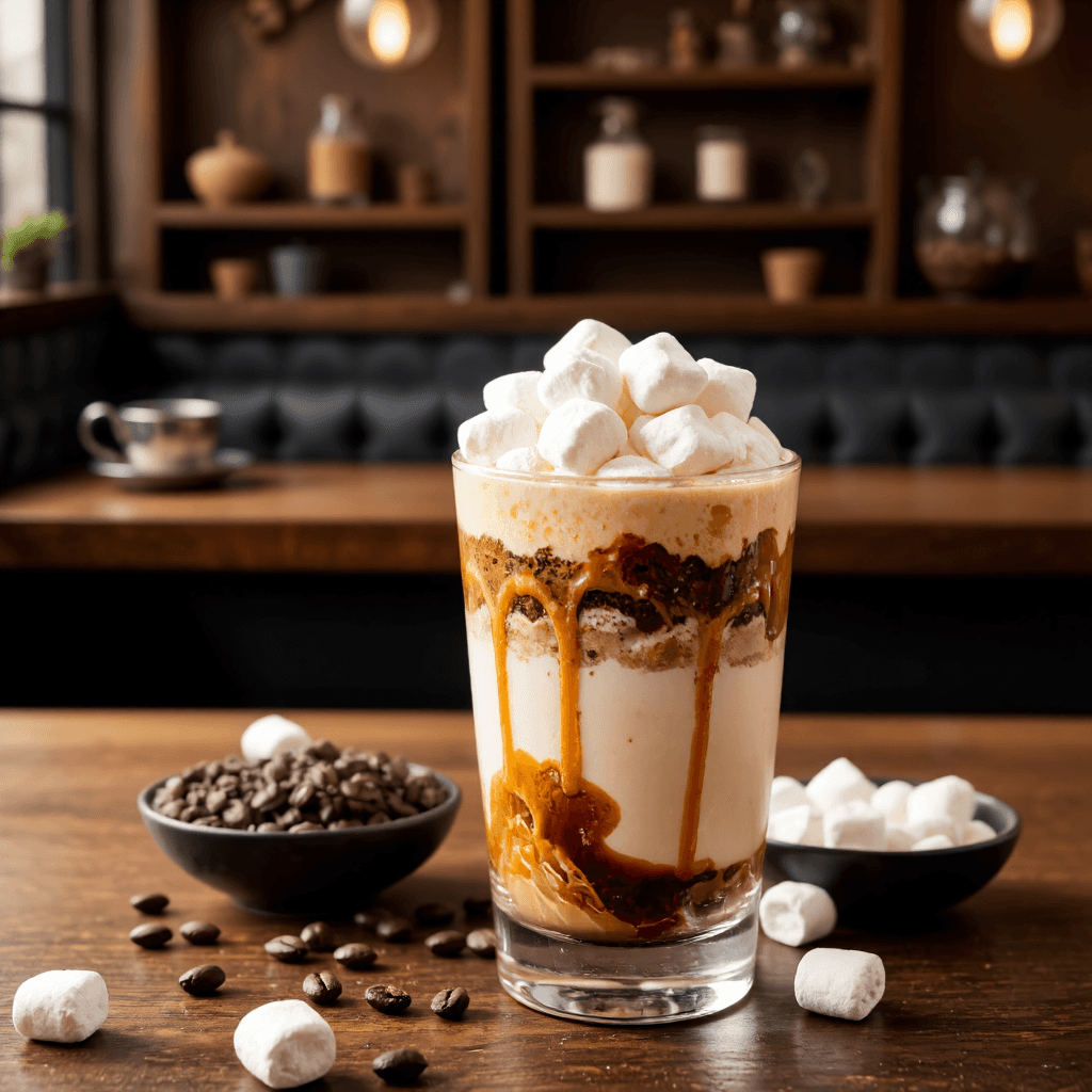 product photography of a glass of layered coffee dessert