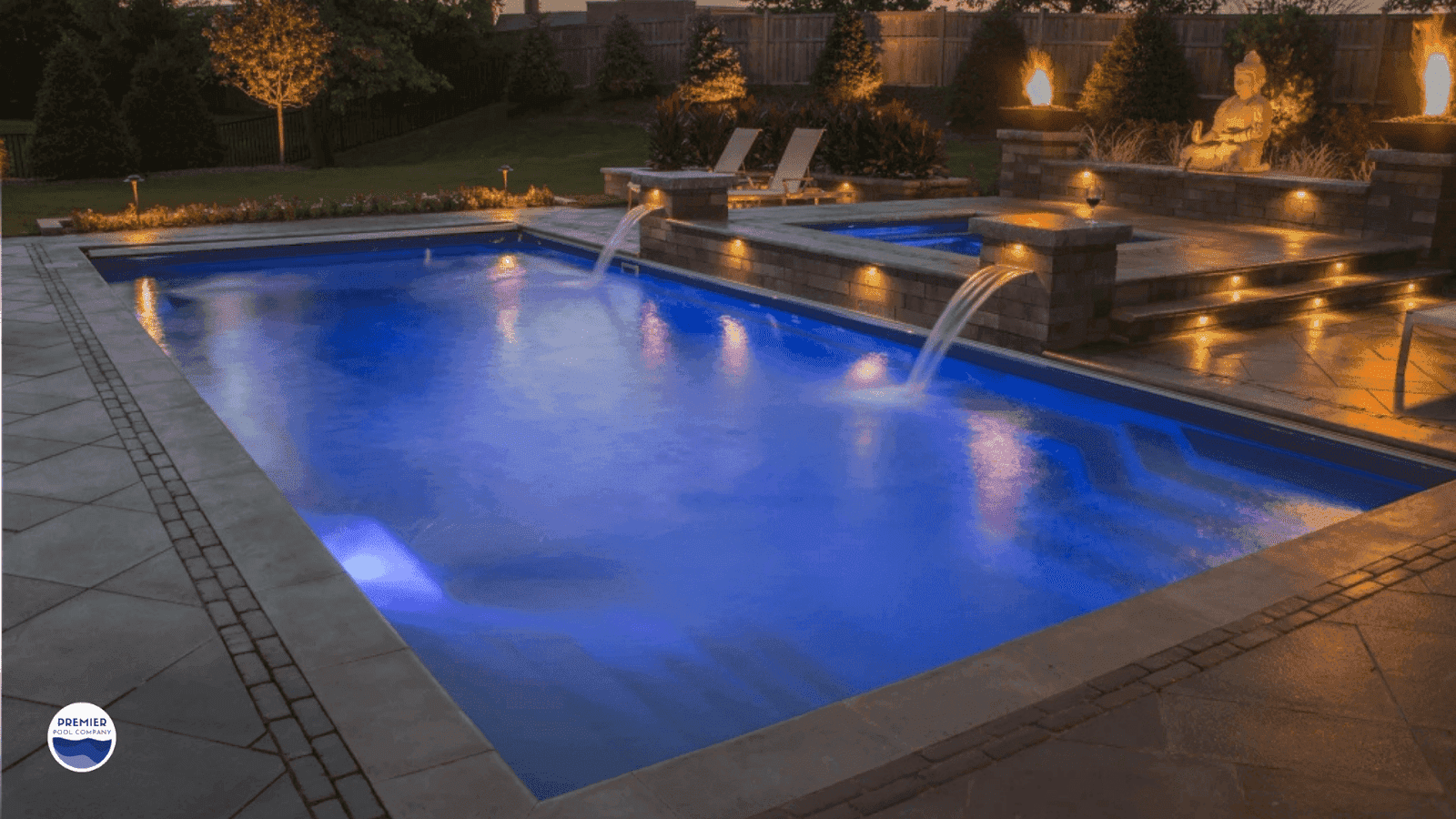 An inground pool in Ohio featuring led lights made by Premier Pool Co