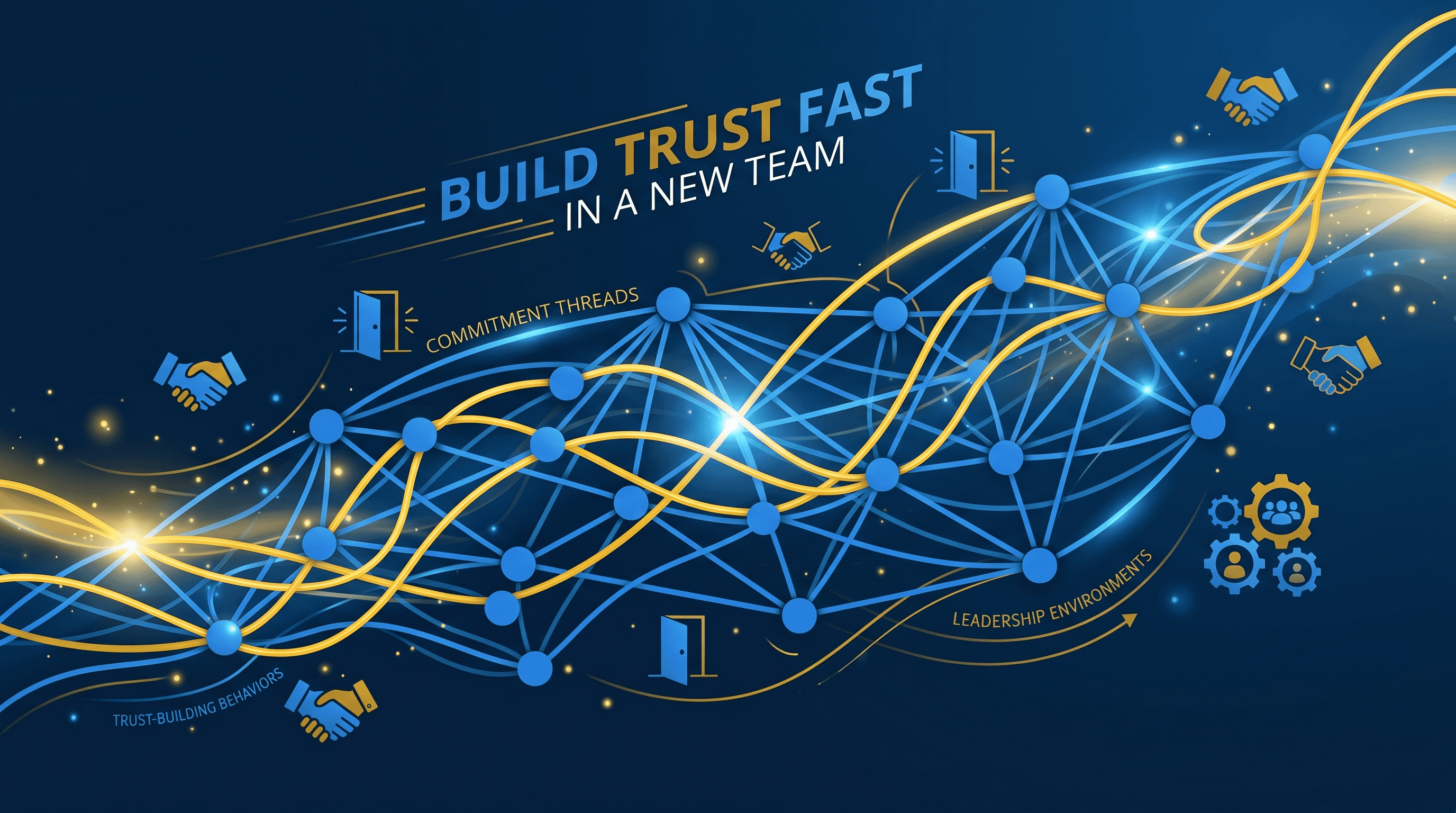 Build Trust Fast in a New Team - trust-building leadership behavior visualization with strategic blue and Michigan maize branding