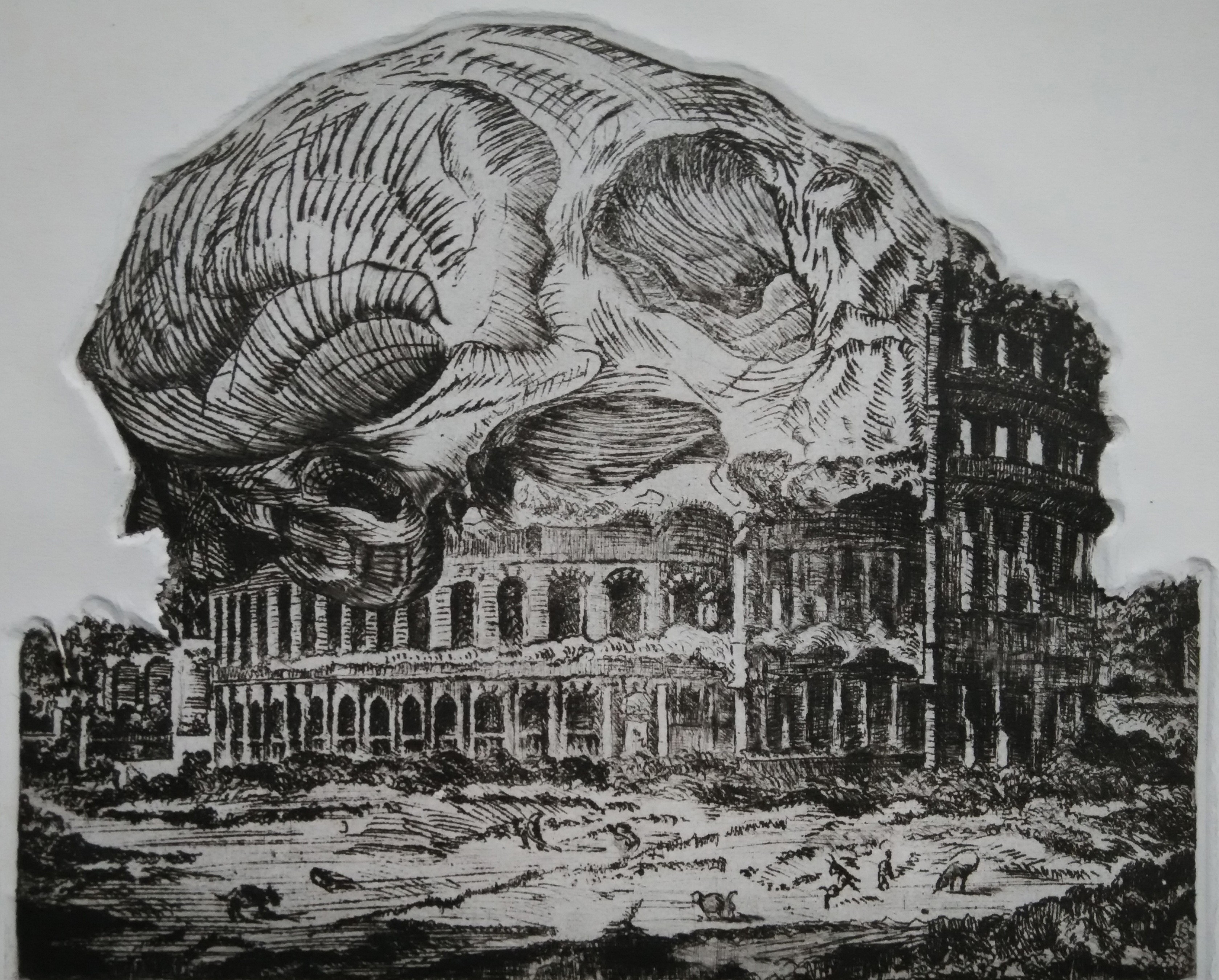 herd of sheep on road painting