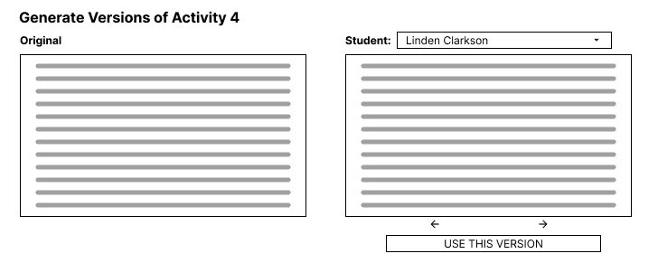 A paper sketch of the new design that has gradebok category on the left and on the right is the assignment details with a divider to show the interaction when a teacher selects in individual students and sees a list of all students in the class