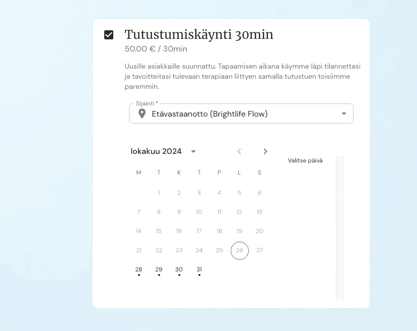 Potilastietojärjestelmän ajanvarausnäkymä - esimerkkinä tutustumiskäynti