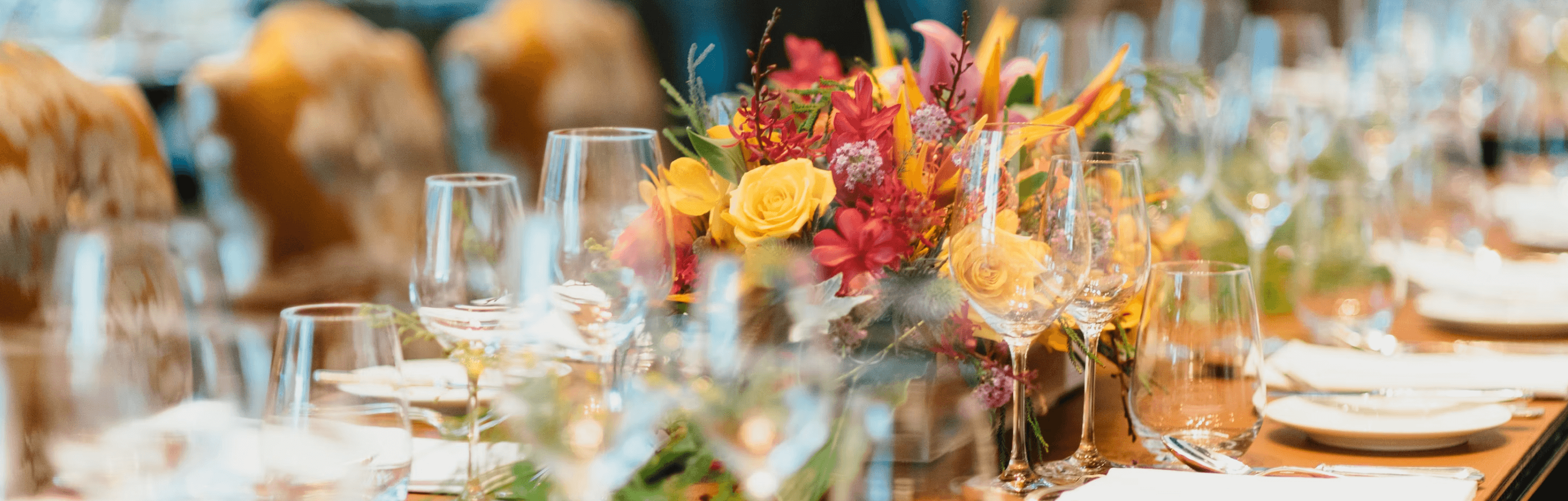 Close up shot of a beautifully set table at a country club