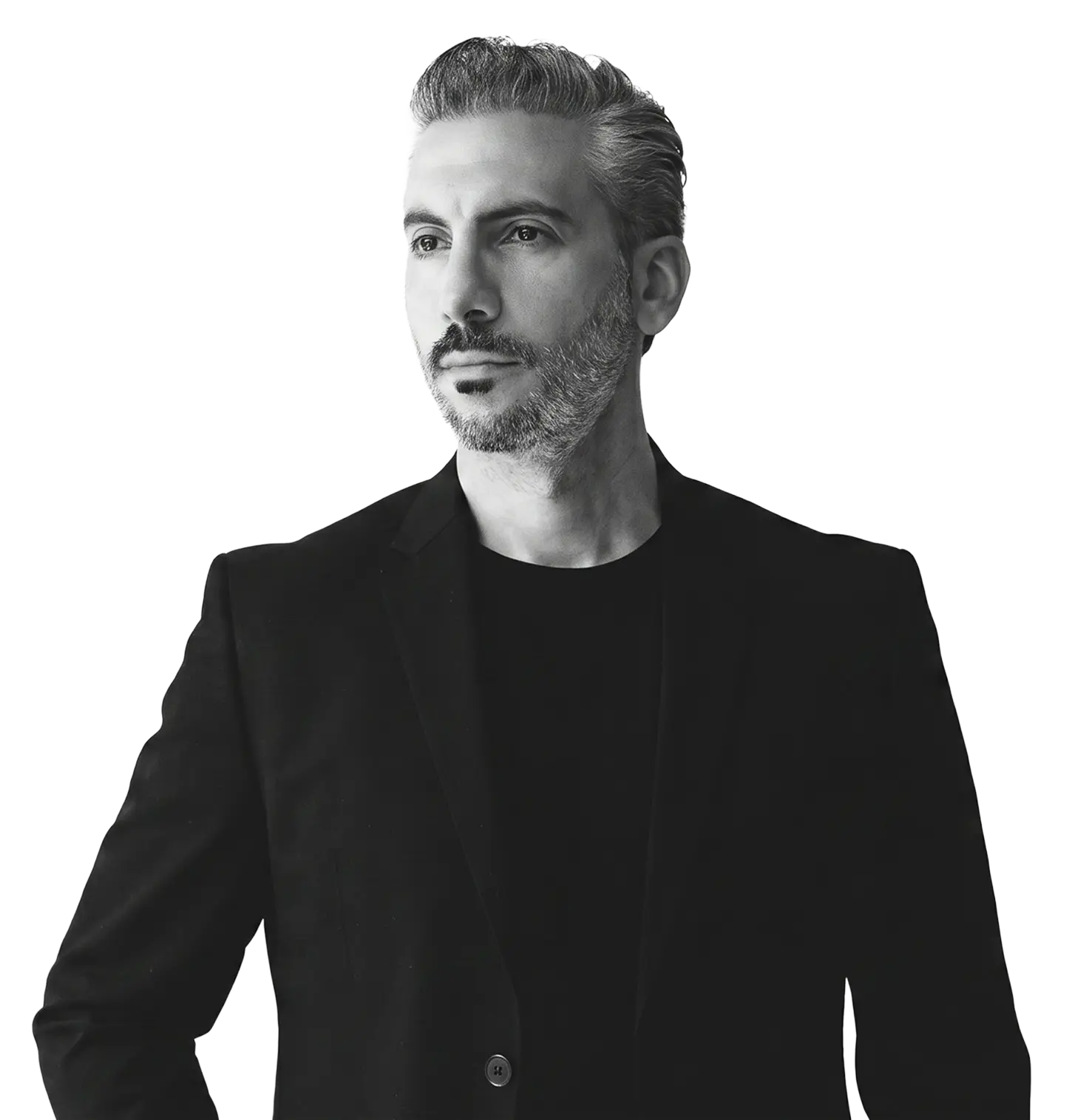 Retrato de Johnny Abraham en blanco y negro.