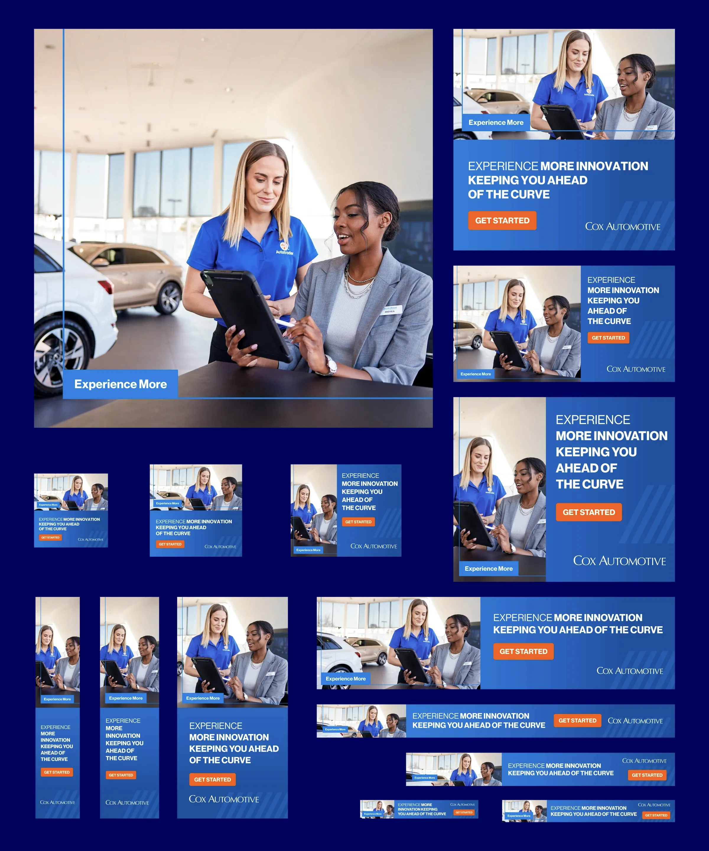 Visual display of multiple ad sizes for Cox Automotive campaigns