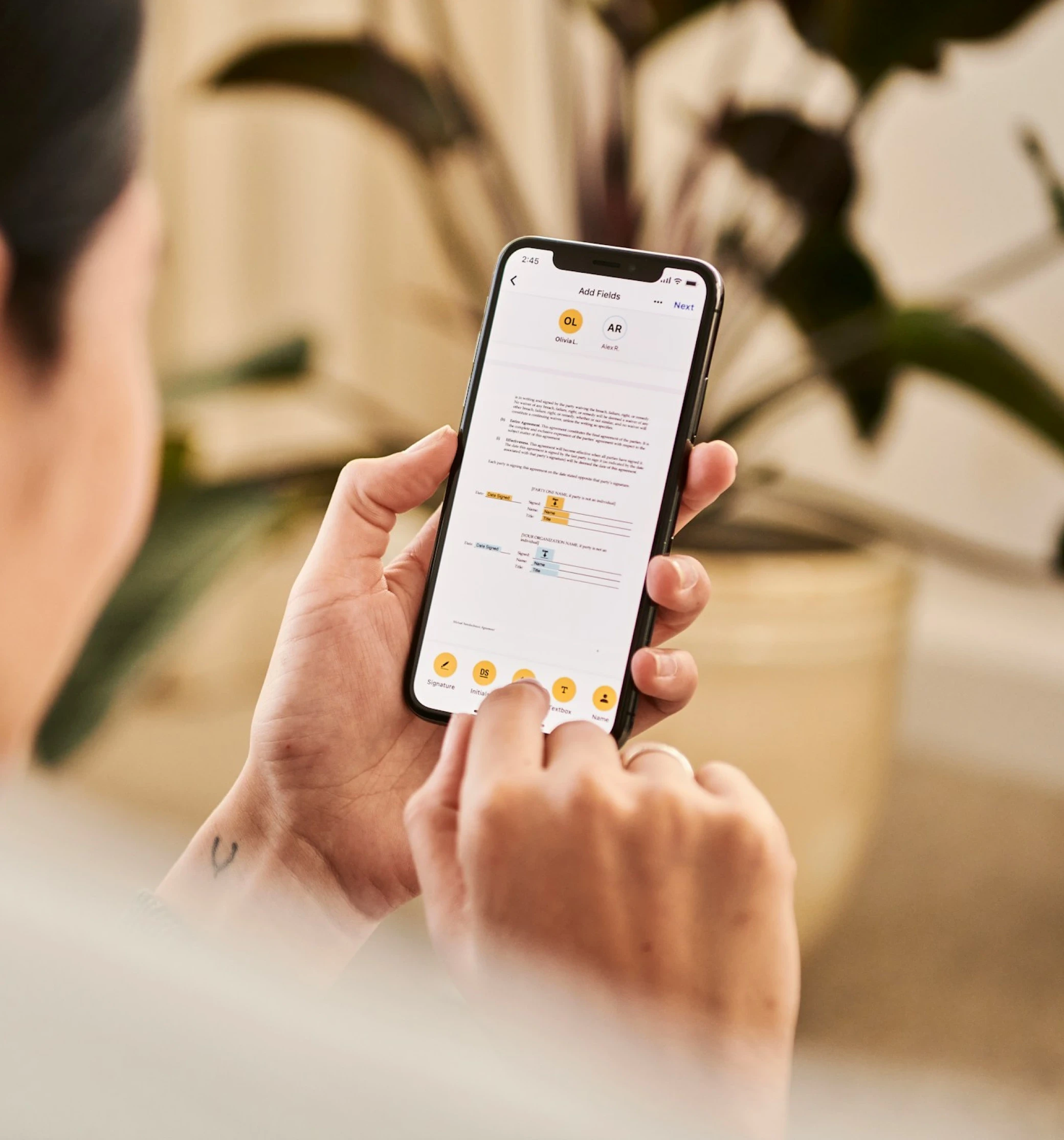 Remote worker using mobile phone for work