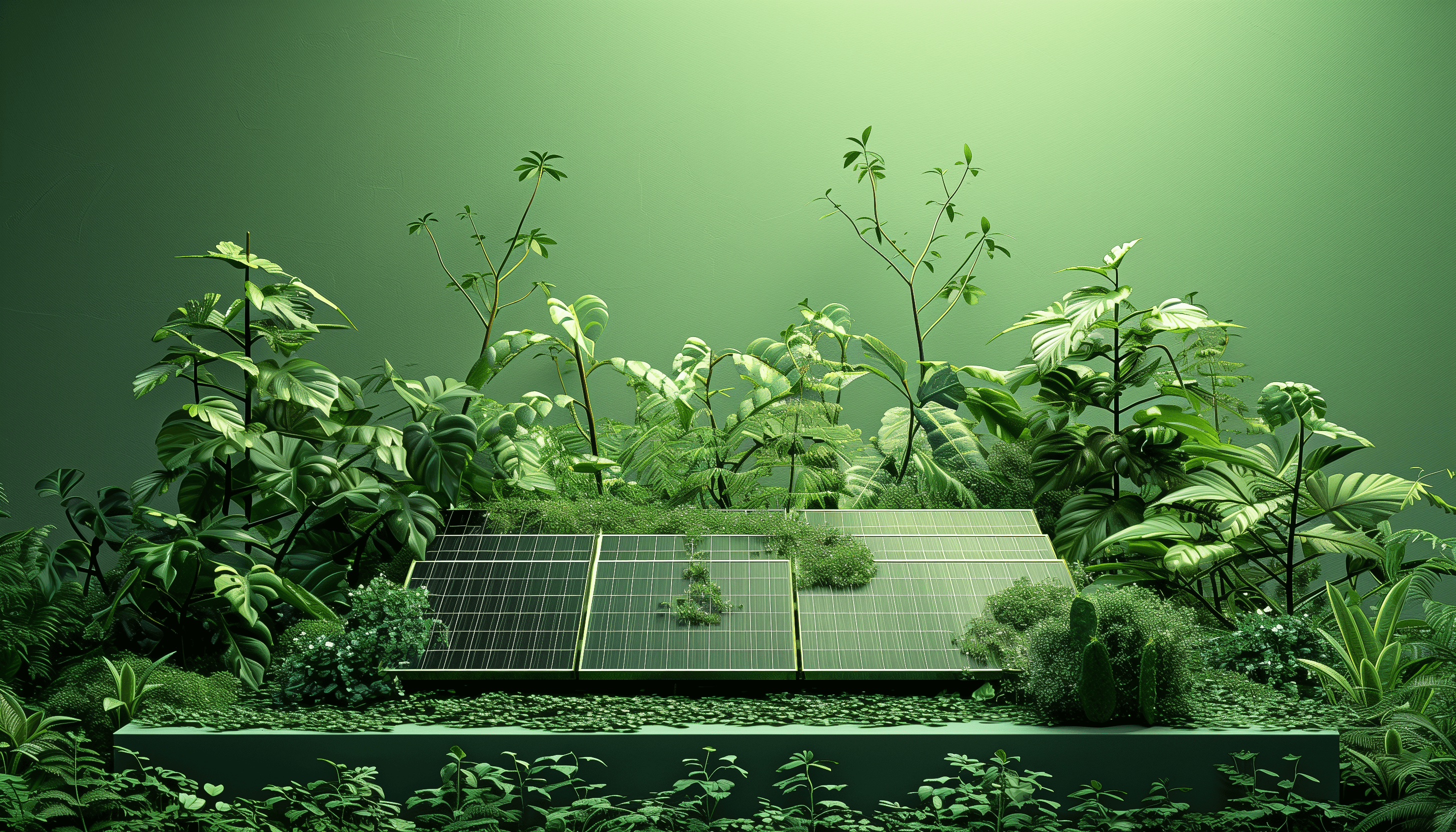 A green background with green foliage around a solar panel