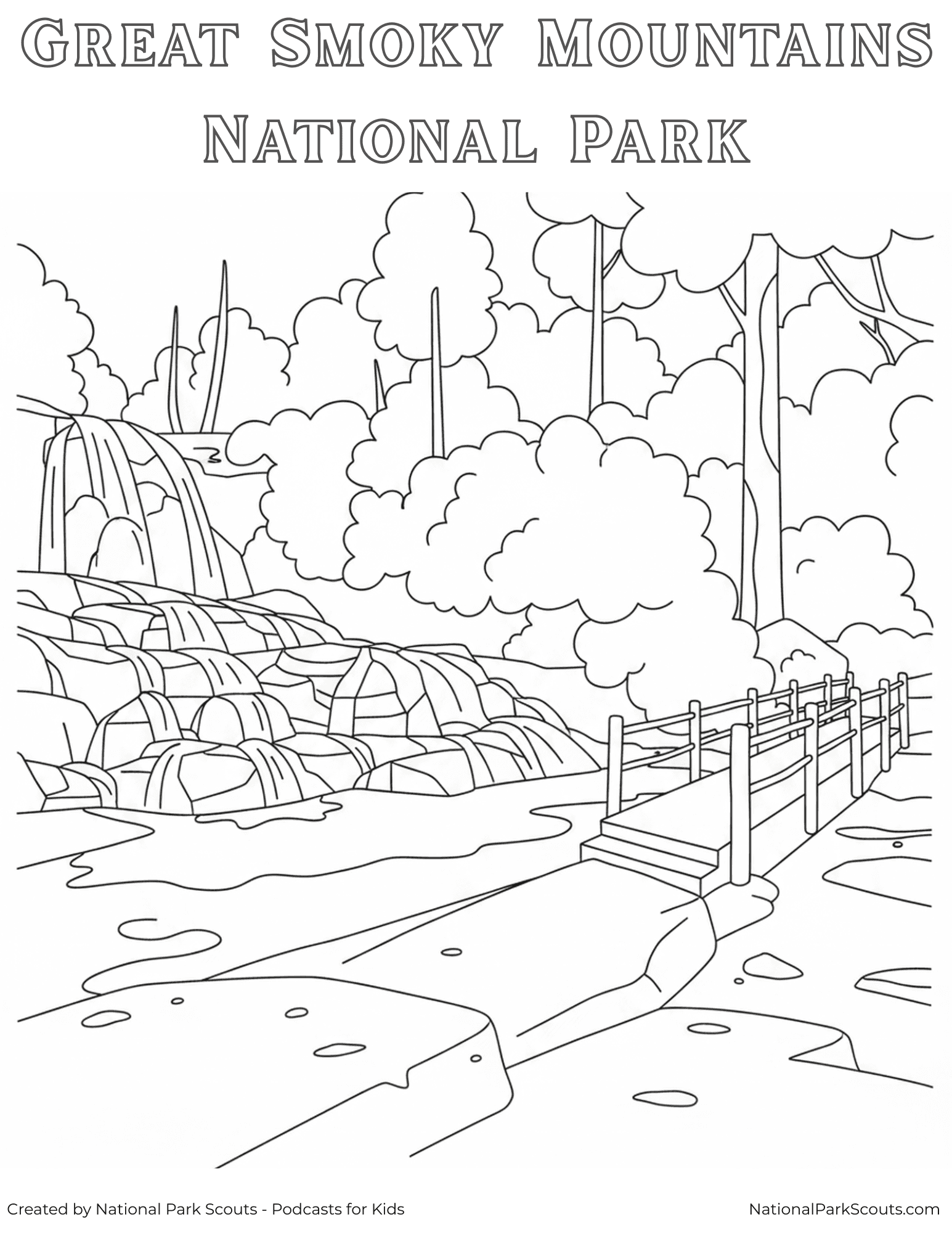 Waterfall Great Smoky Mountains National Park Coloring Pages