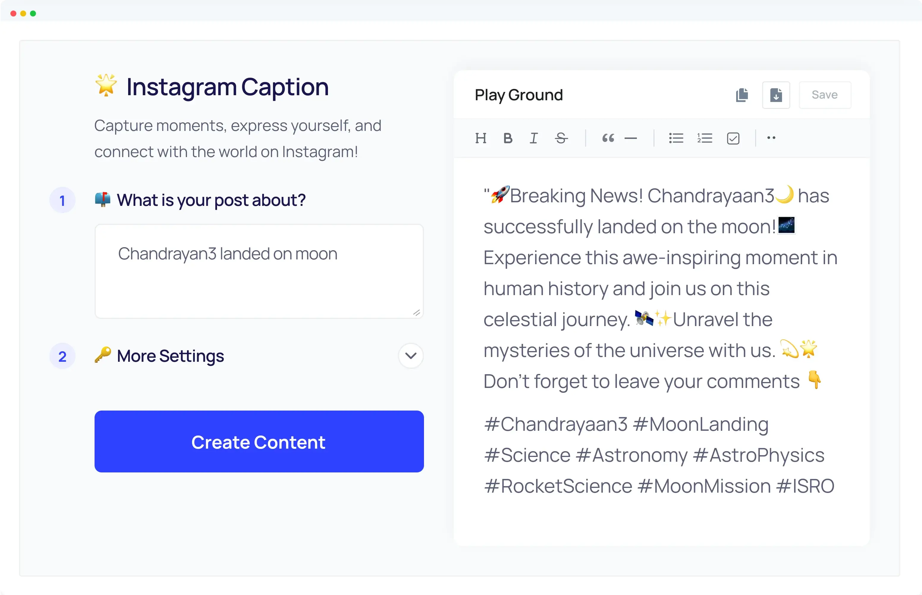 Instagram Caption Generator Example - 2