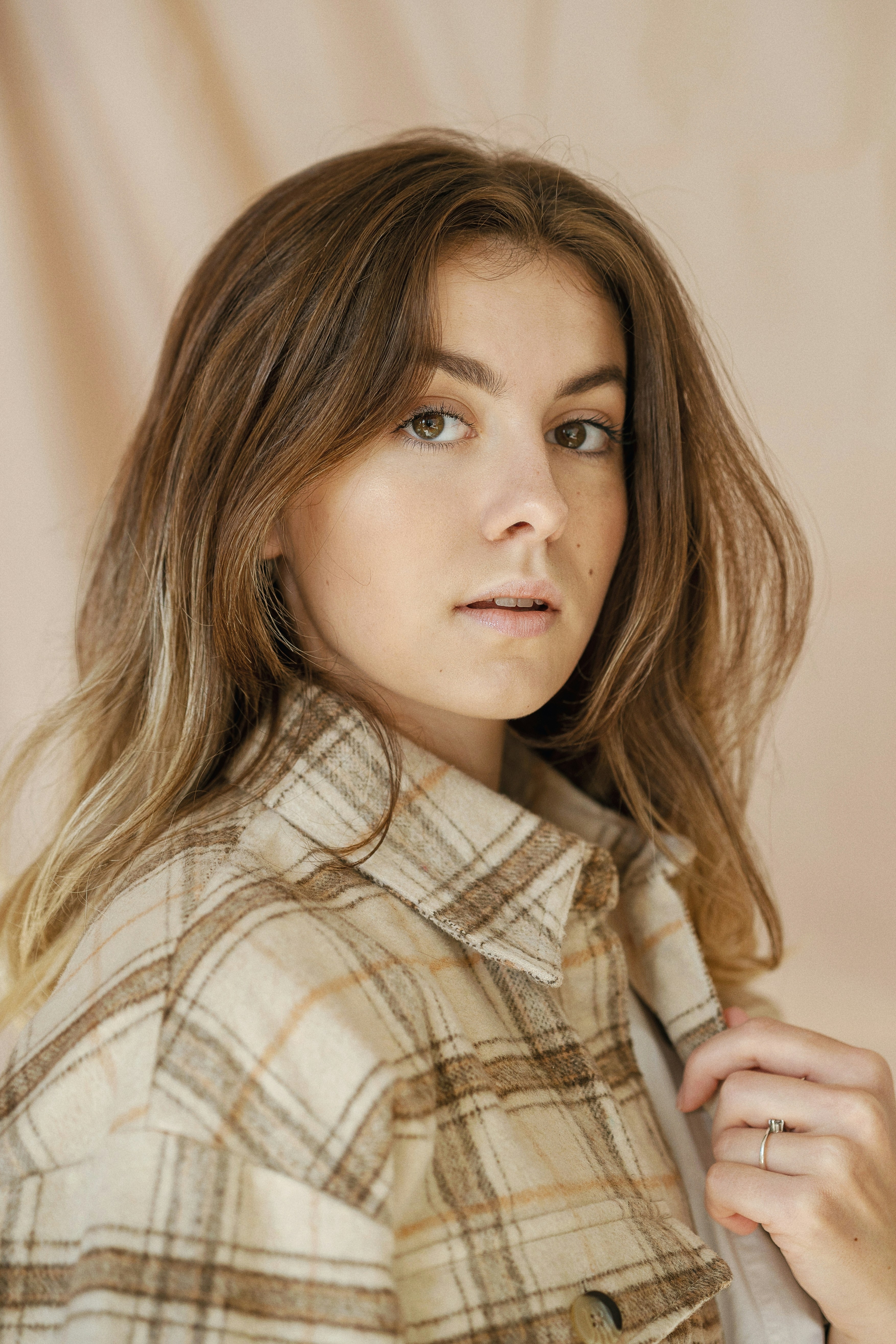 a woman wearing a white shirt