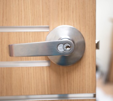 lever lock installed on wooden door