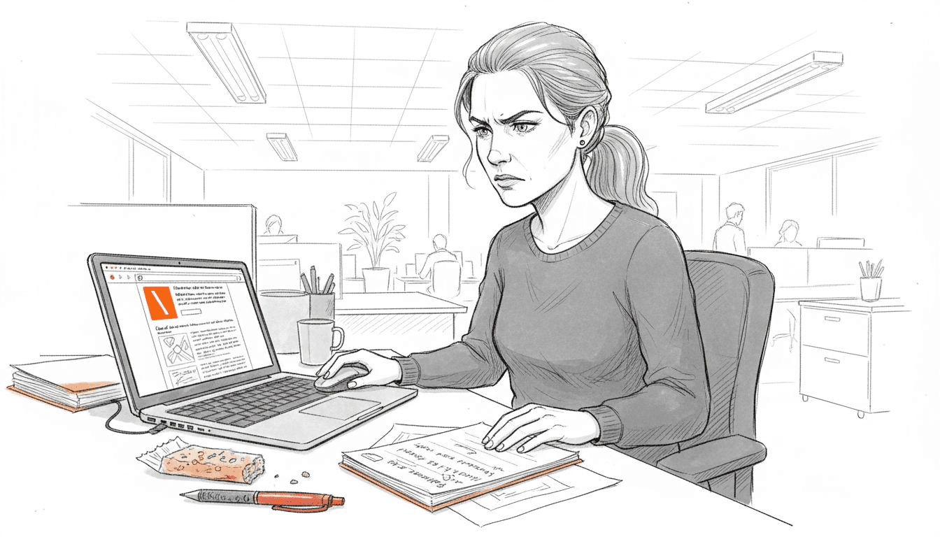 Un employé de bureau déboussolé devant un site internet difficile à comprendre.