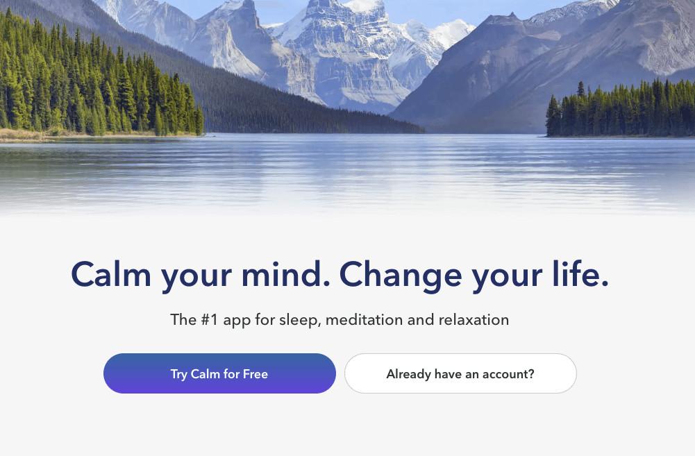 Calm app homepage screenshot 