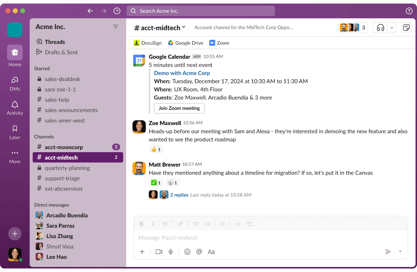 Messaging channels on Slack
