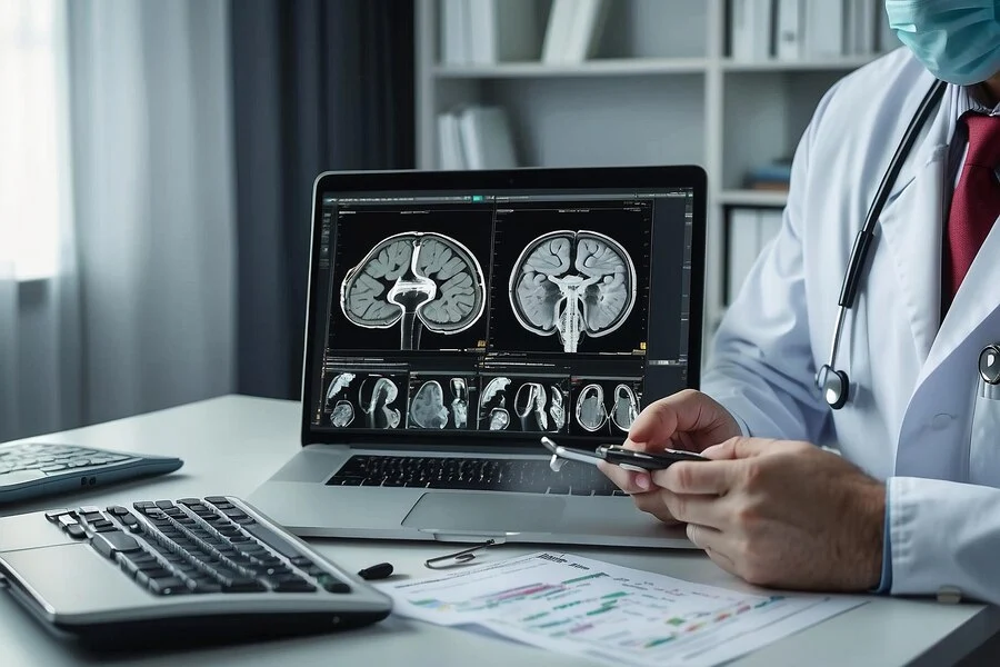 neurologist checking brain testing result medical diagnosis examine