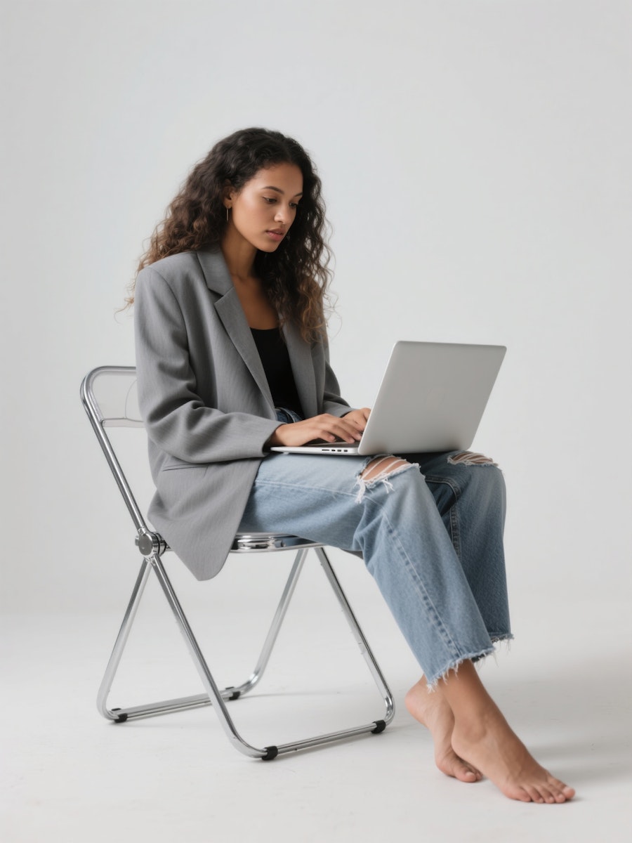 Young woman sitting on a chair holding a laptop