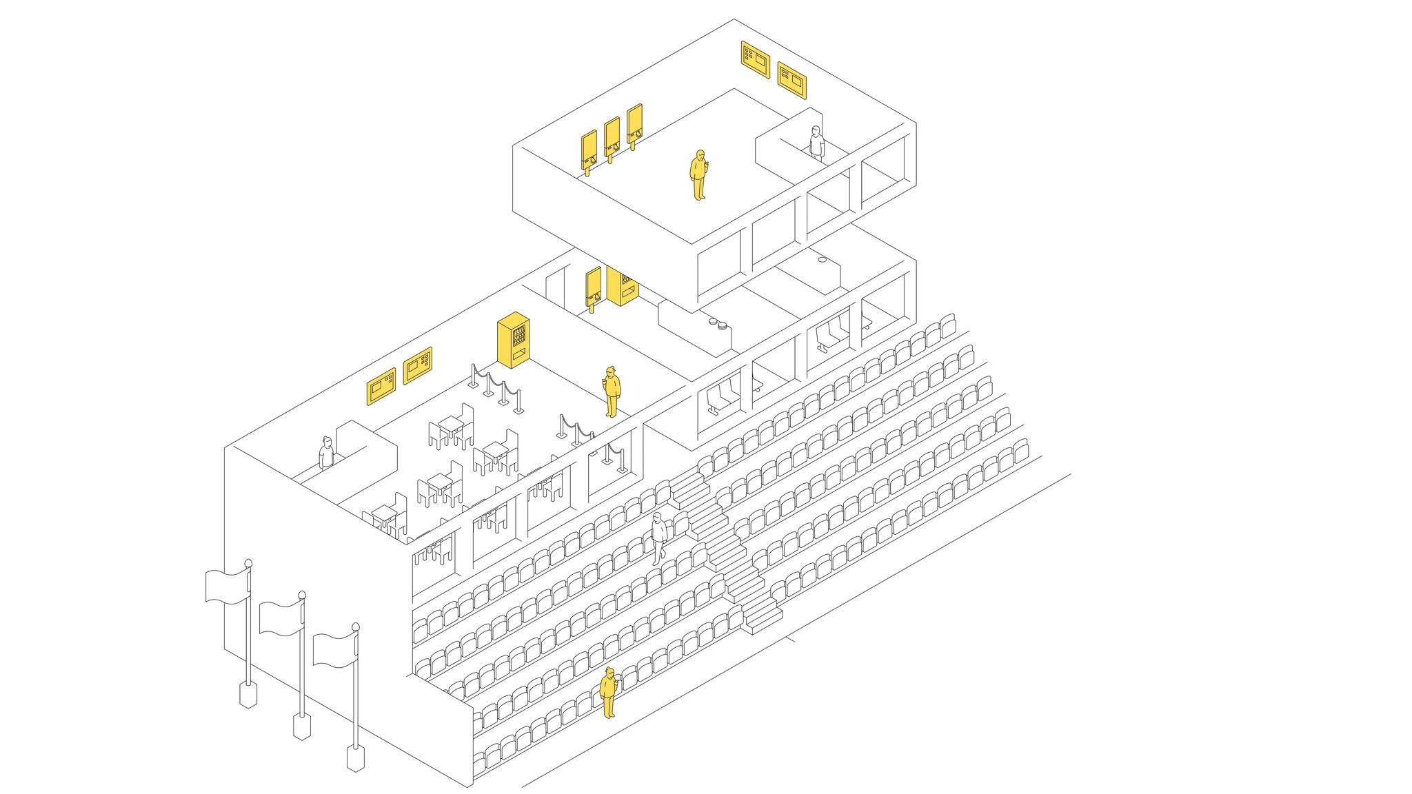 An arena with food outlets and digital ordering
