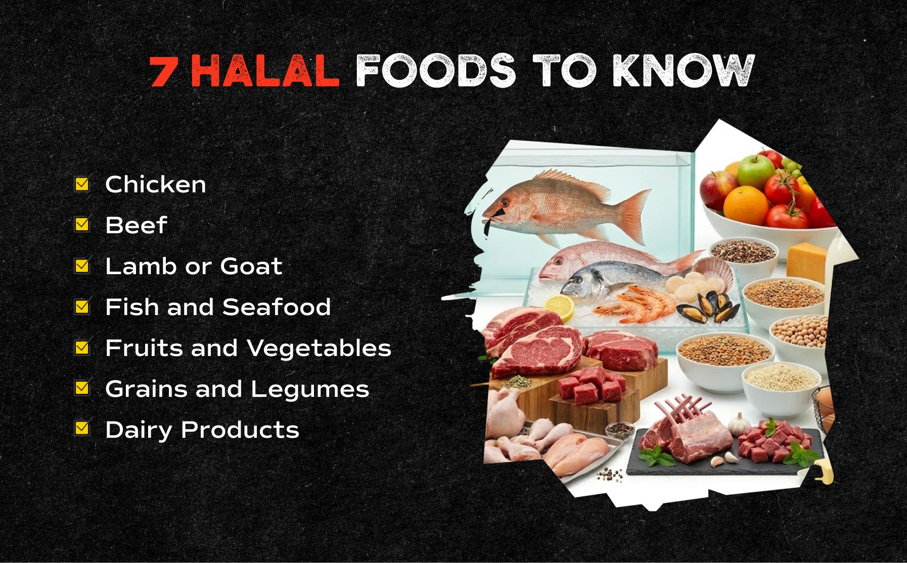 Examples of halal food options.
