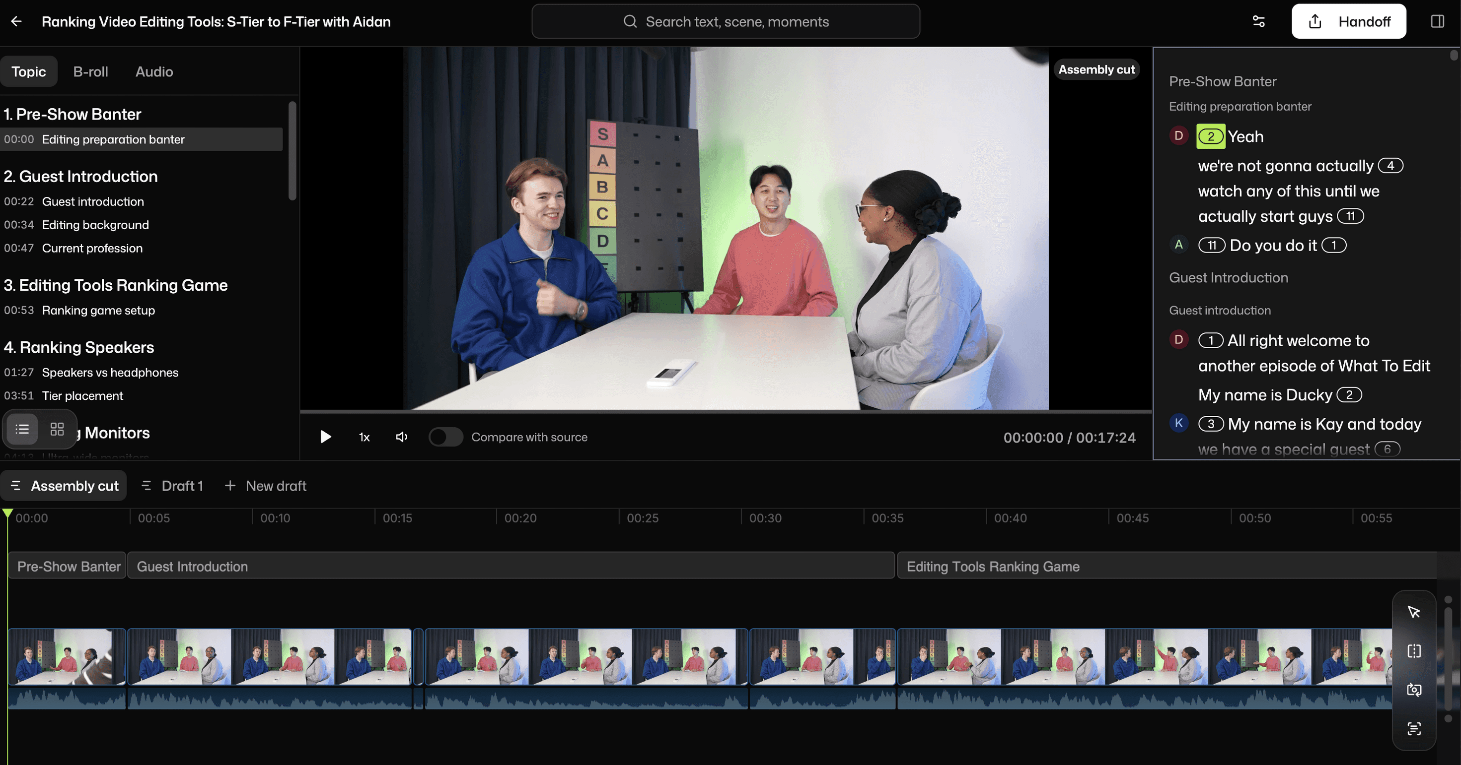 Selects by Cutback as a final cut pro ai video editing plugin (interface)