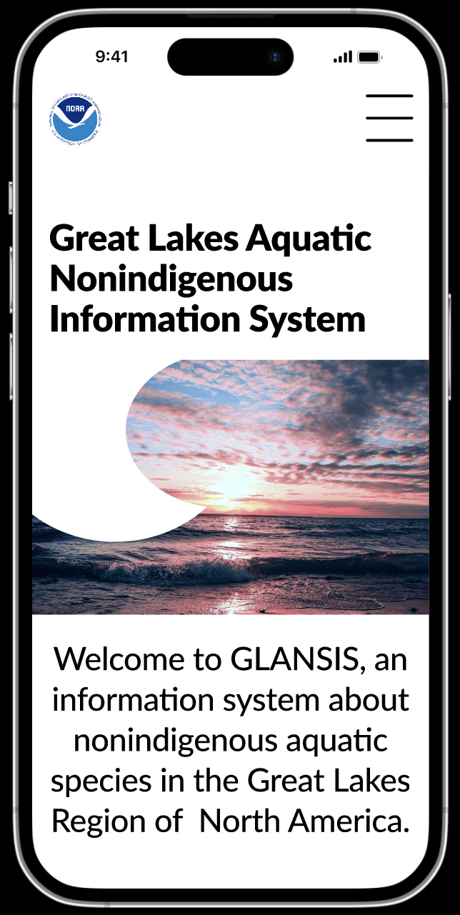 iphone mockup for the homepage for the GLANSIS website