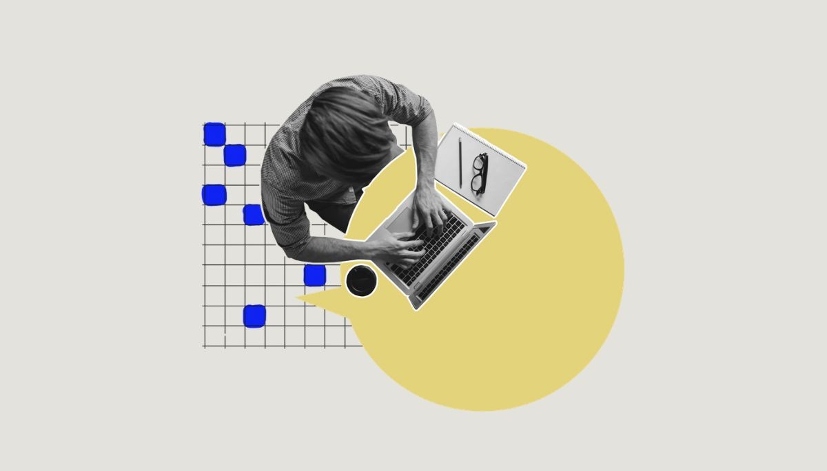 Collage of laptop, glasses, and notes, symbolizing preparation and company research for interviews
