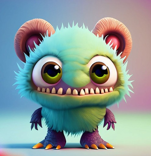 A cartoon monster with large eyes and teeth, showcasing a playful and mischievous demeanor.