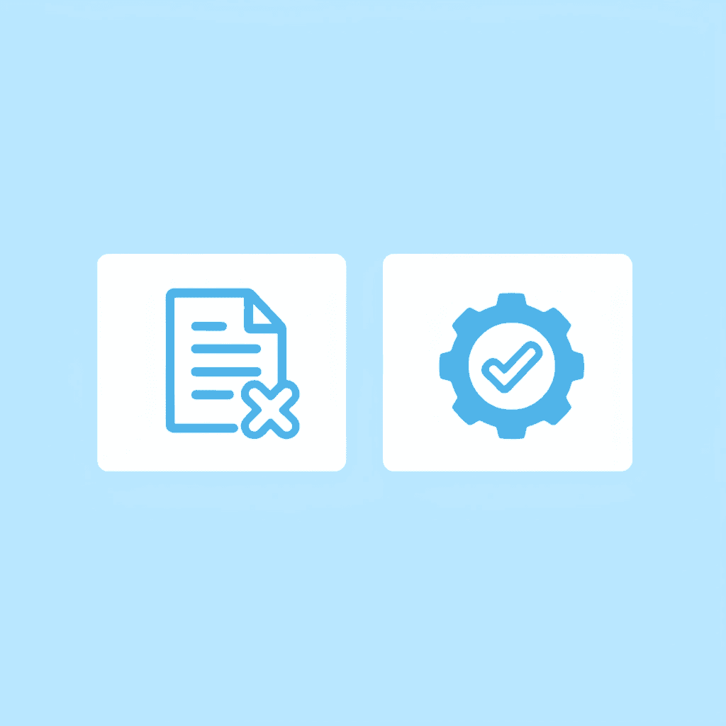 Before and after comparison: cluttered file folders transforming into an organized automated system