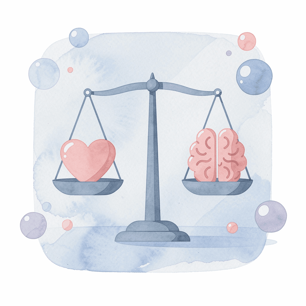 Balance scale with robot icon outweighing brain icon