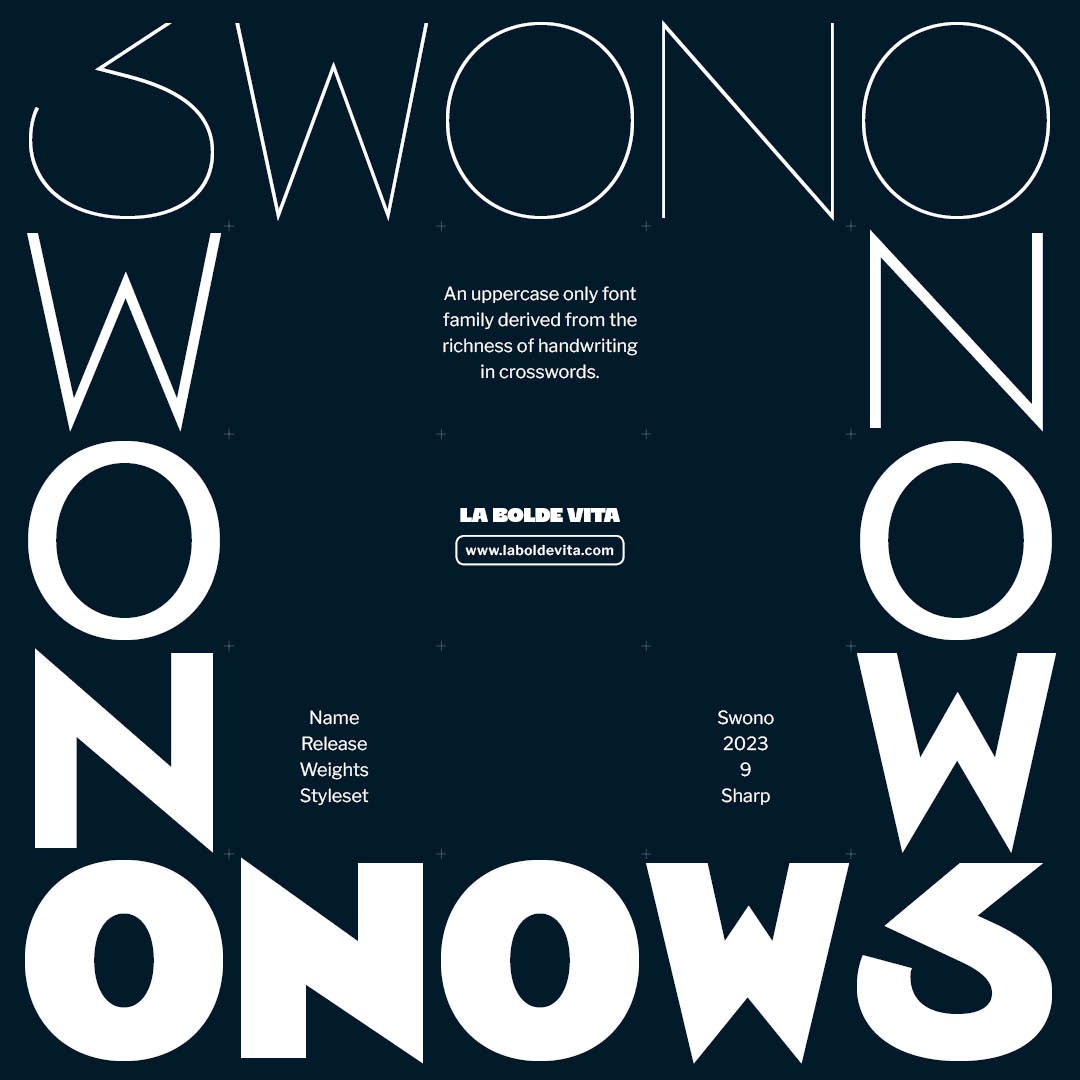 an experimental layout set in Swono with the sharp stylistic set running around the border of the image