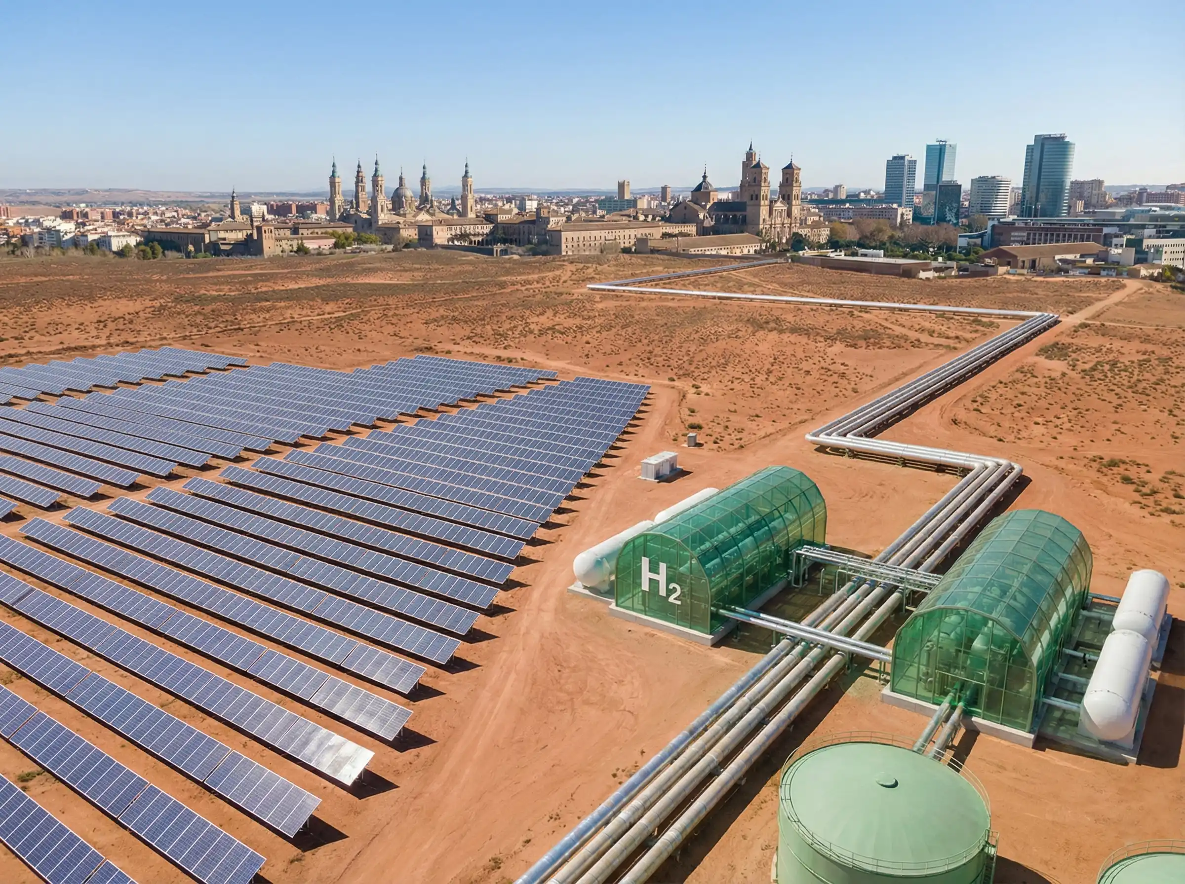 Aerial view of solar panels in a desert