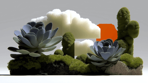 Miniature landscape scene with trees and rocks in a soft, stylized environment