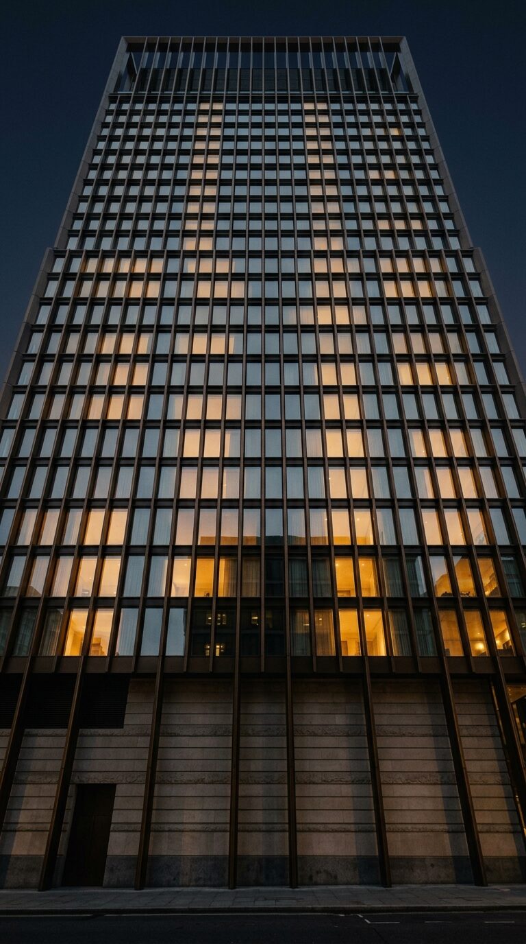 The facade of Meridian at night