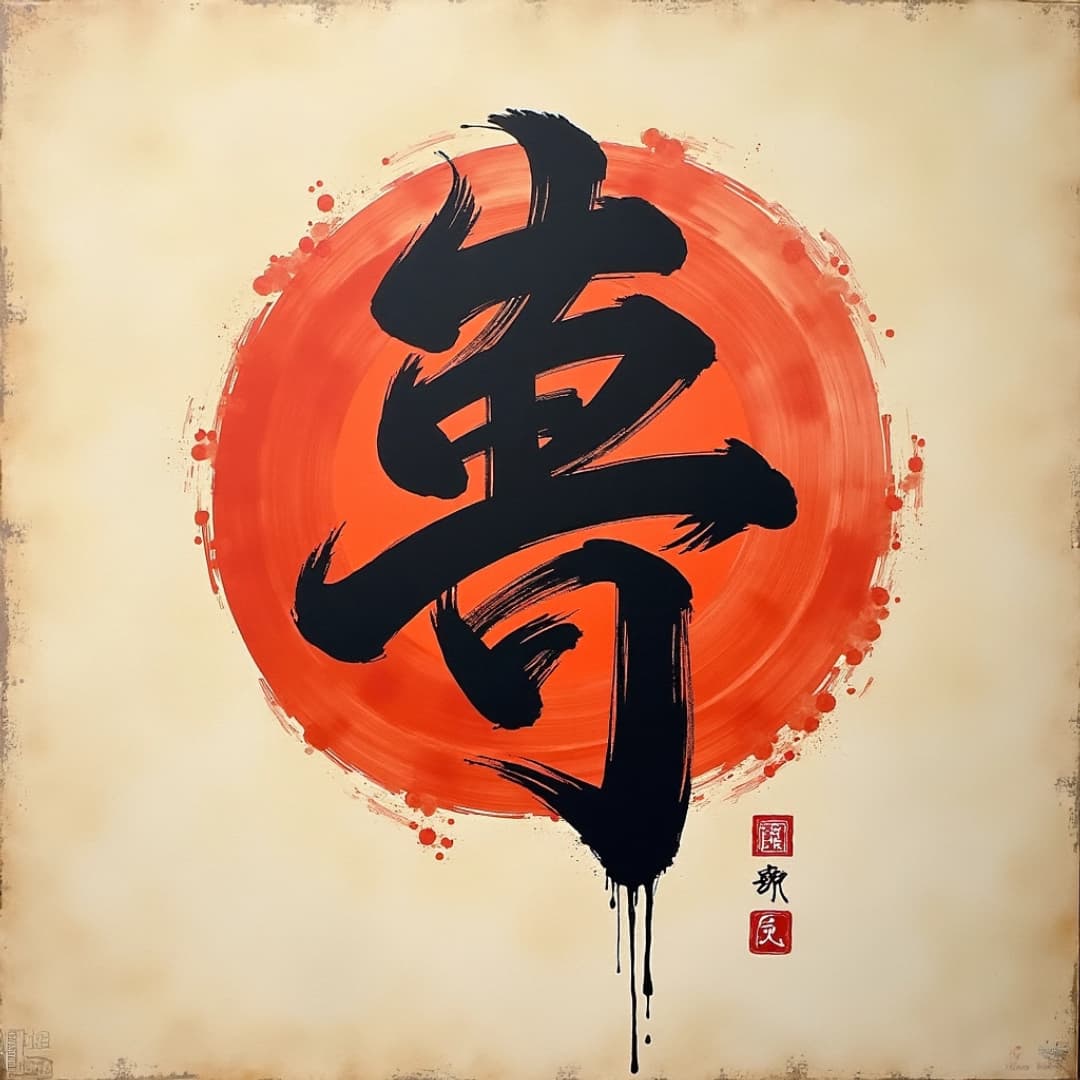 ein chinesisches schriftzeichen auf einem roten kreis