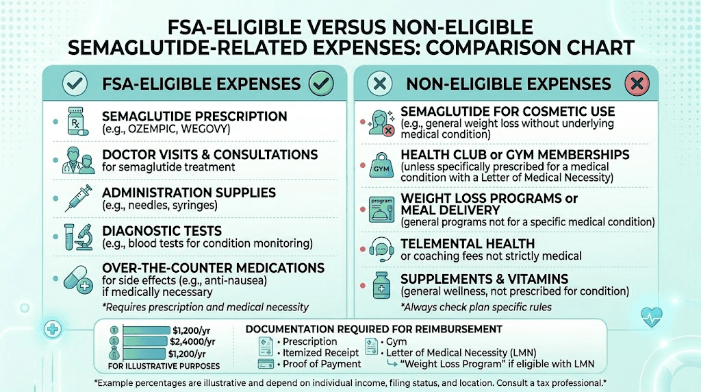 FSA eligible vs non-eligible expenses for semaglutide treatment