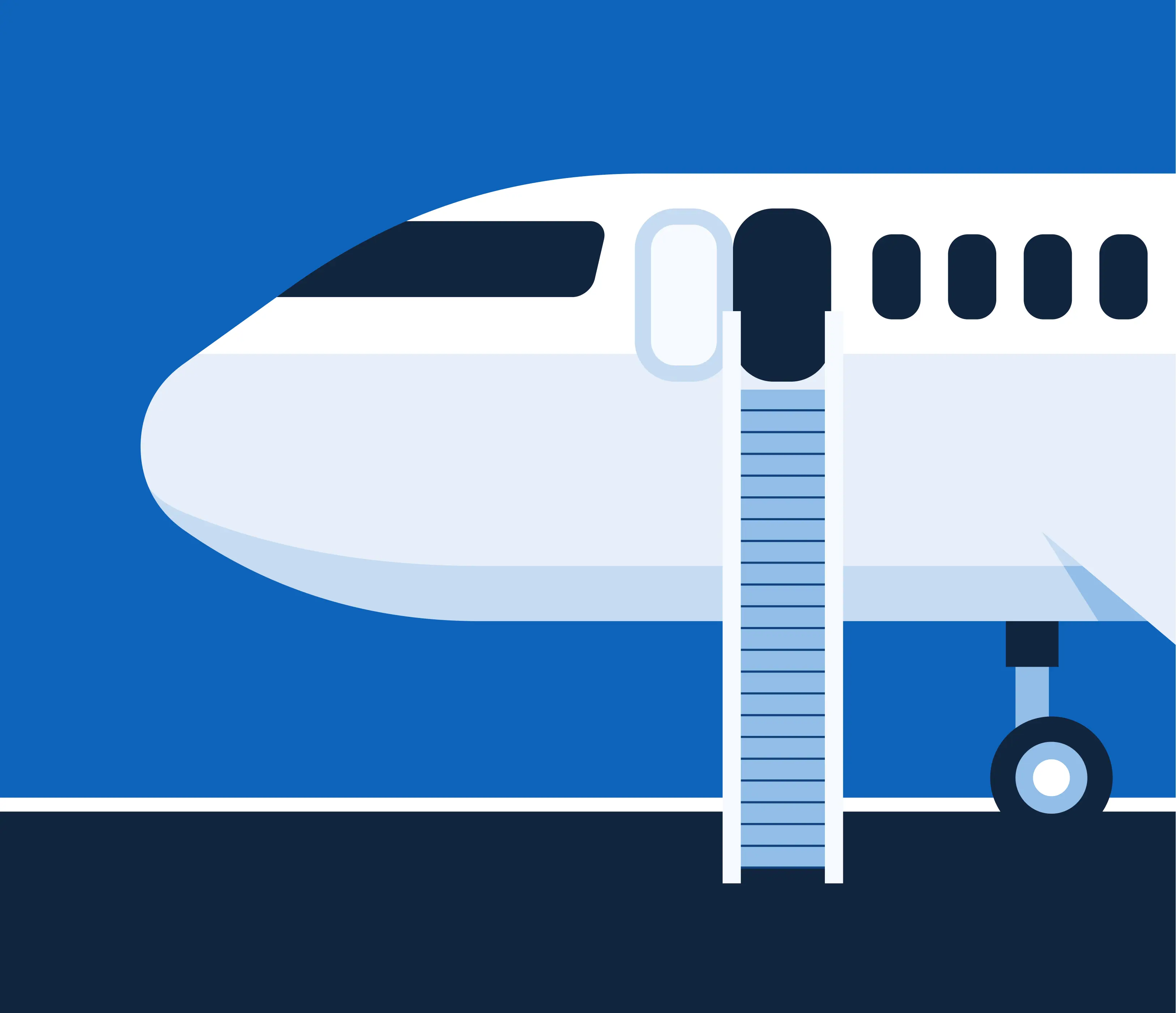 Vue latérale d'un avion au sol avec une passerelle d'embarquement, illustrant la gestion flexible des équipages pour le leasing ACMI et l'affrètement.
