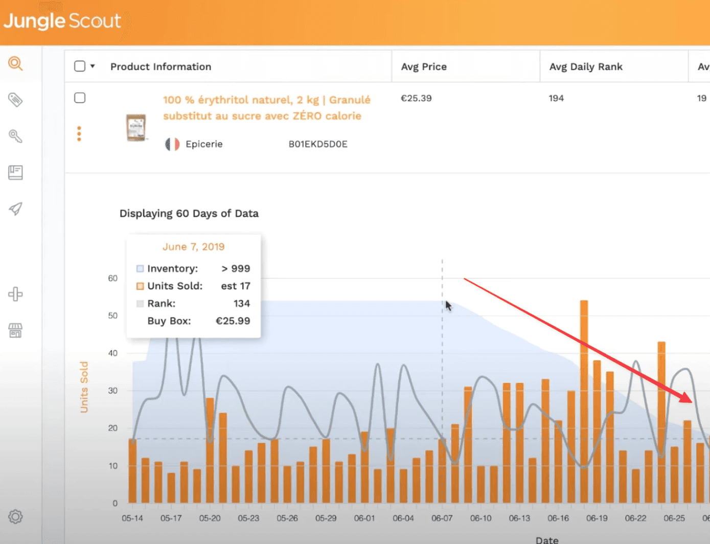 Le tracker de la web application Jungle Scout