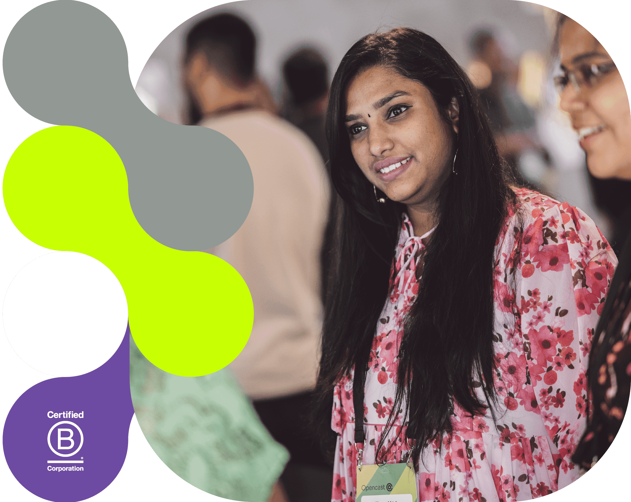 Photo of opencast team member in conversation at a opencast conference