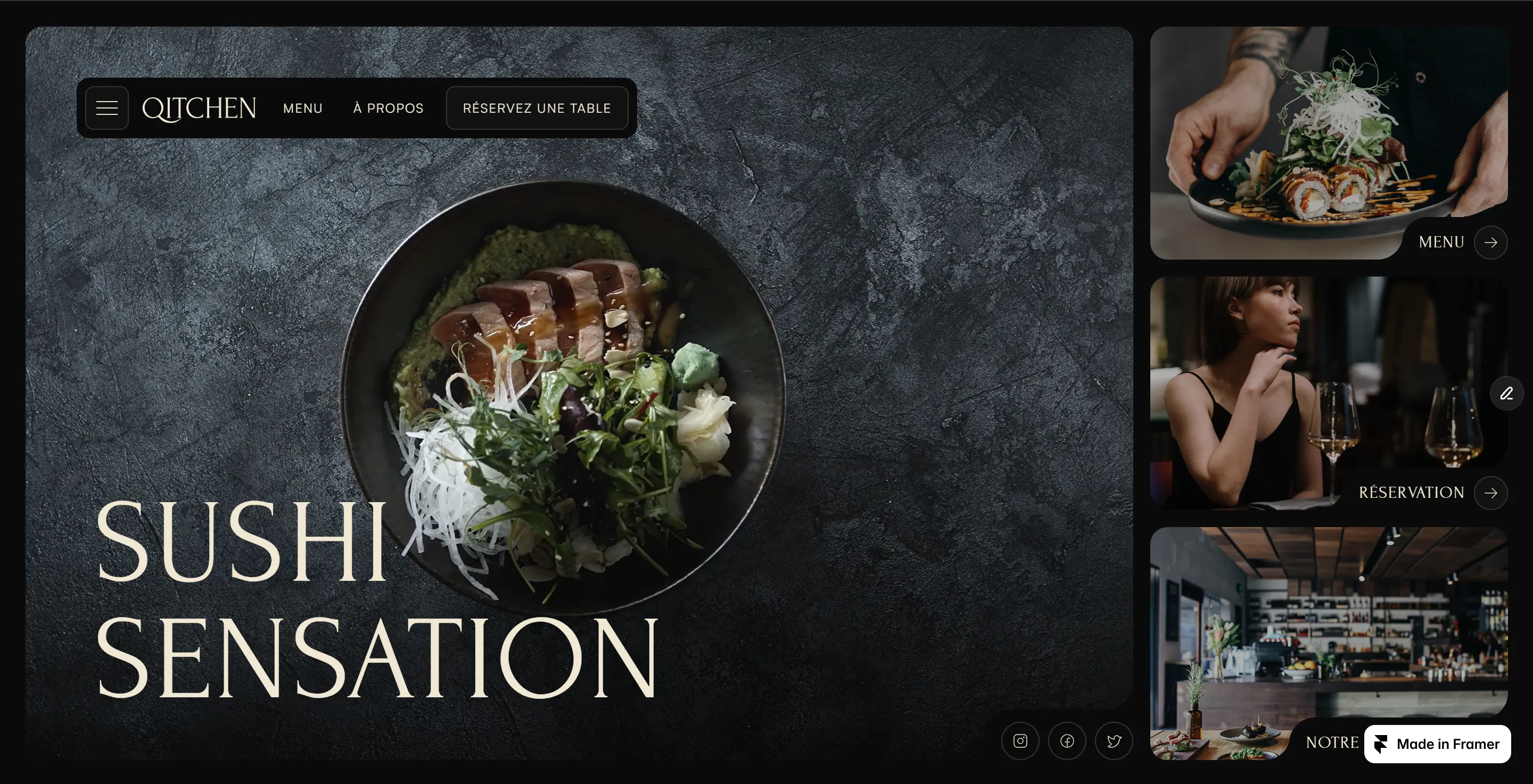 Site web restaurant sushi moderne avec réservation et présentation