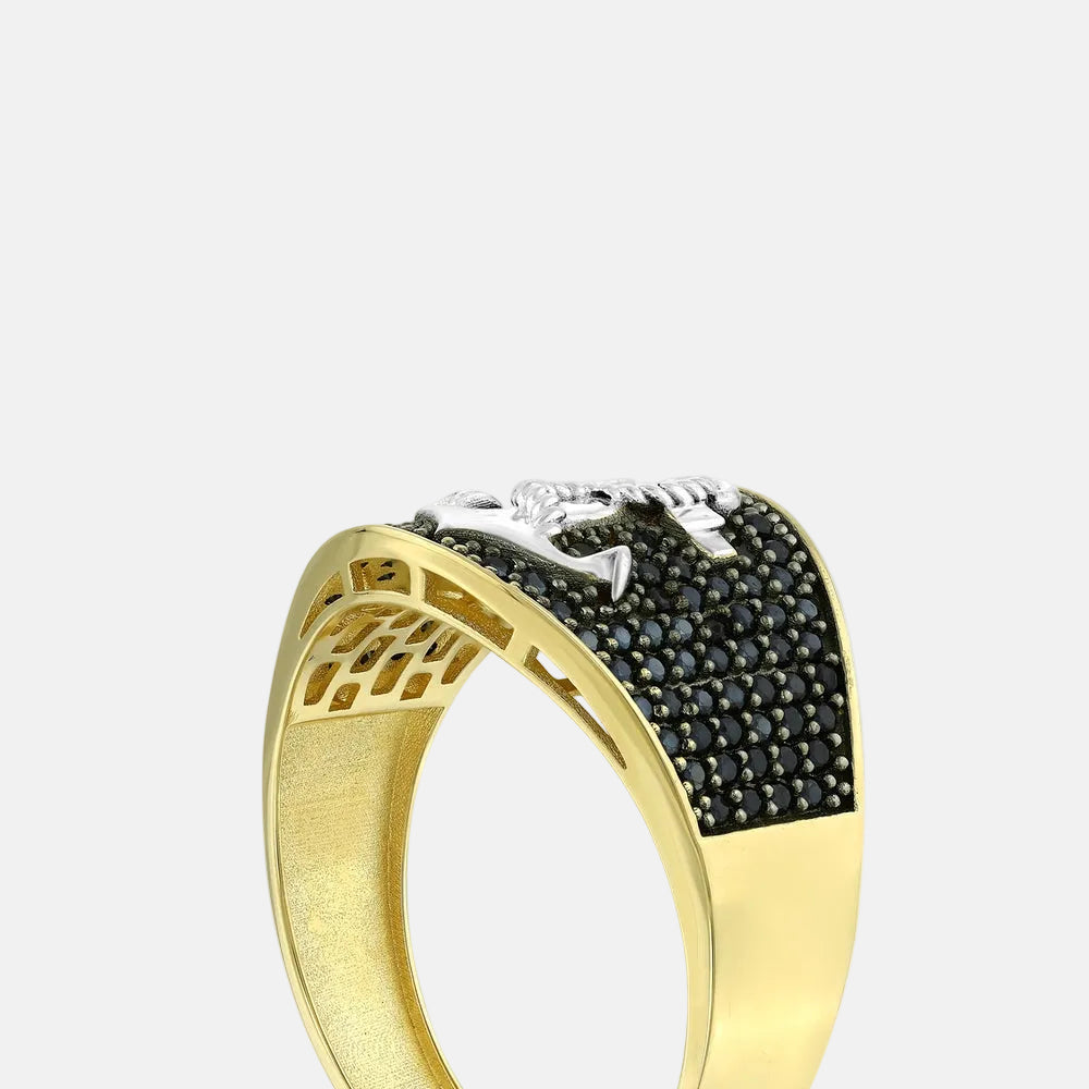 Assos Pırlanta 14 Ayar Altın Çapa Motifli Siyah Taşlı Erkek Yüzük