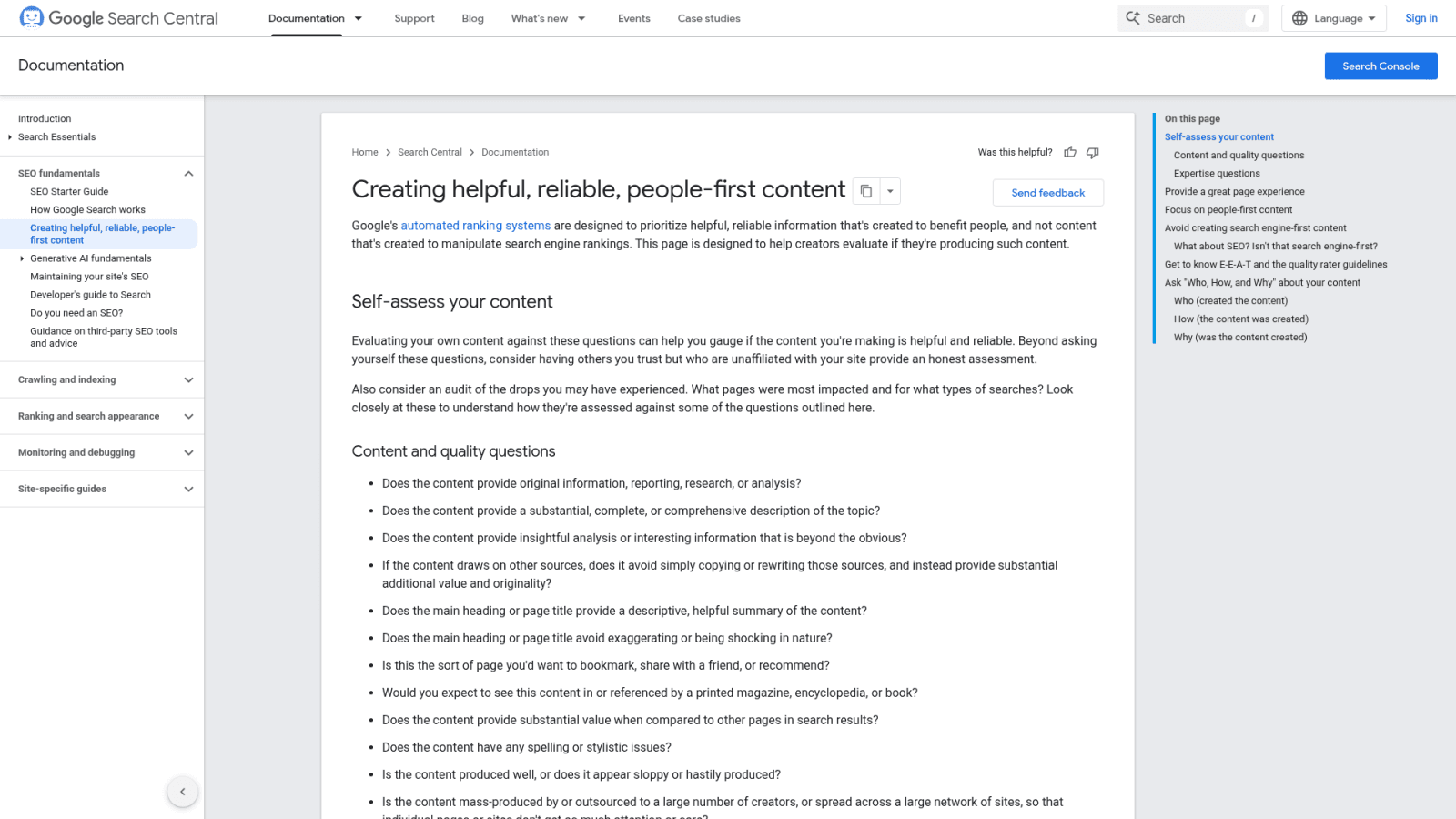 Google Search Central helpful content guidance page