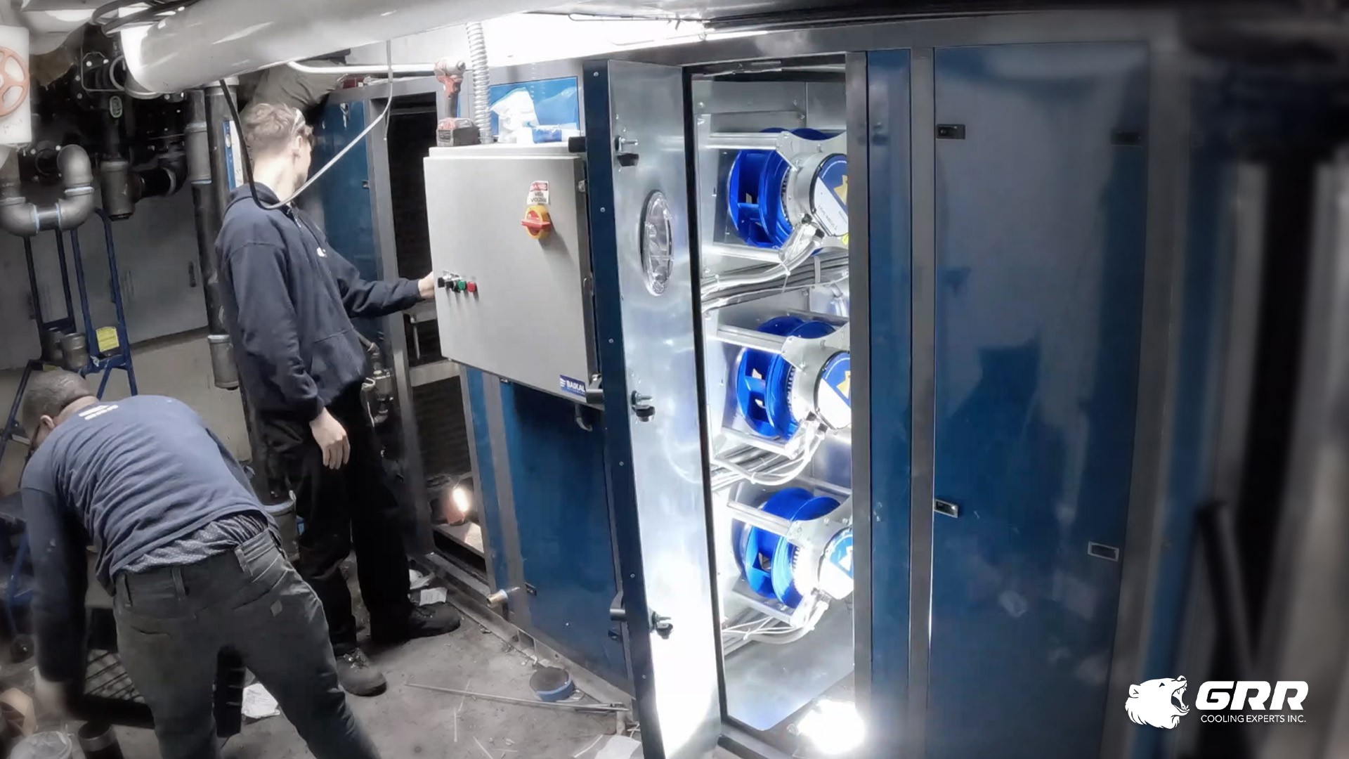 EC fan array retrofit using Ziehl-Abegg EC fans inside a hospital air handling unit in New York City.