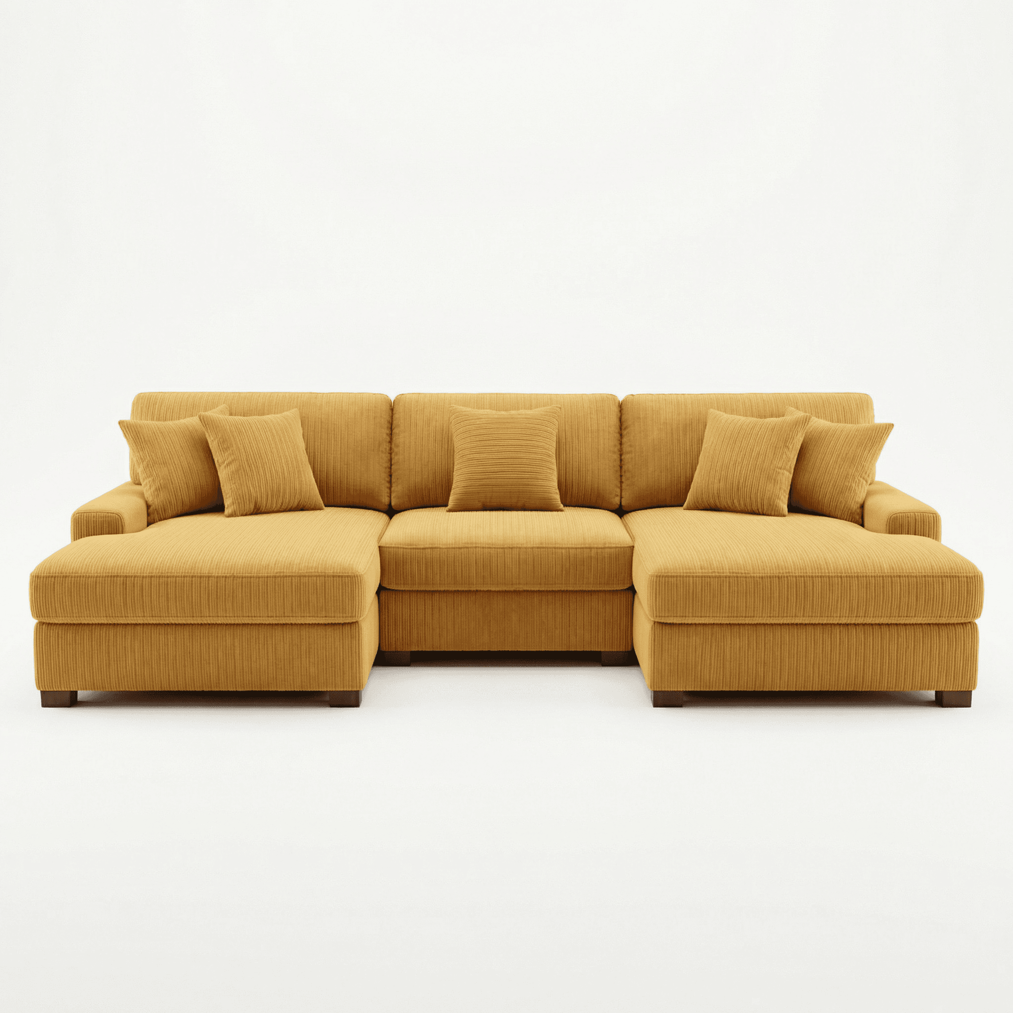 Warm mustard upholstered sofa with deep seats and relaxed contemporary styling