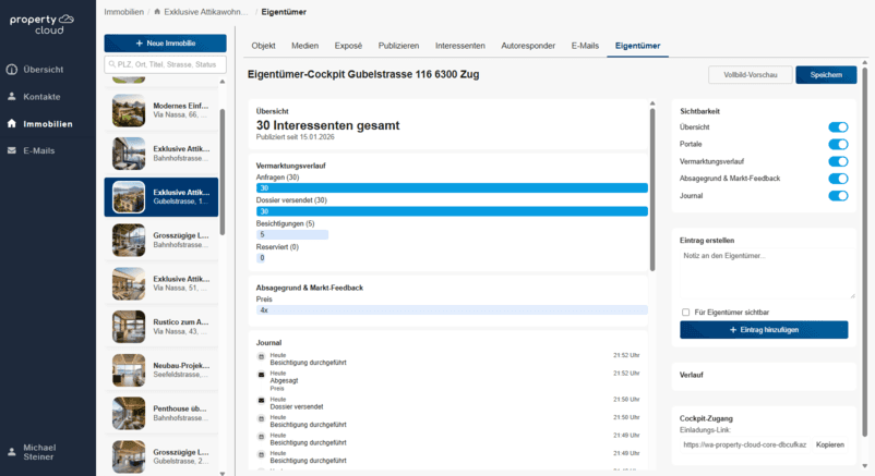 Immobilien CRM Schweiz Eigentümer-Cockpit