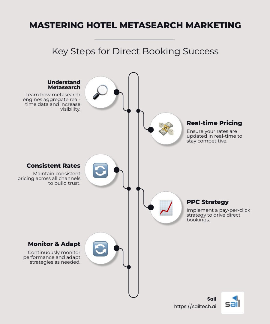 Key Steps for Metasearch Marketing - hotel meta search marketing infographic infographic-line-5-steps-neat_beige