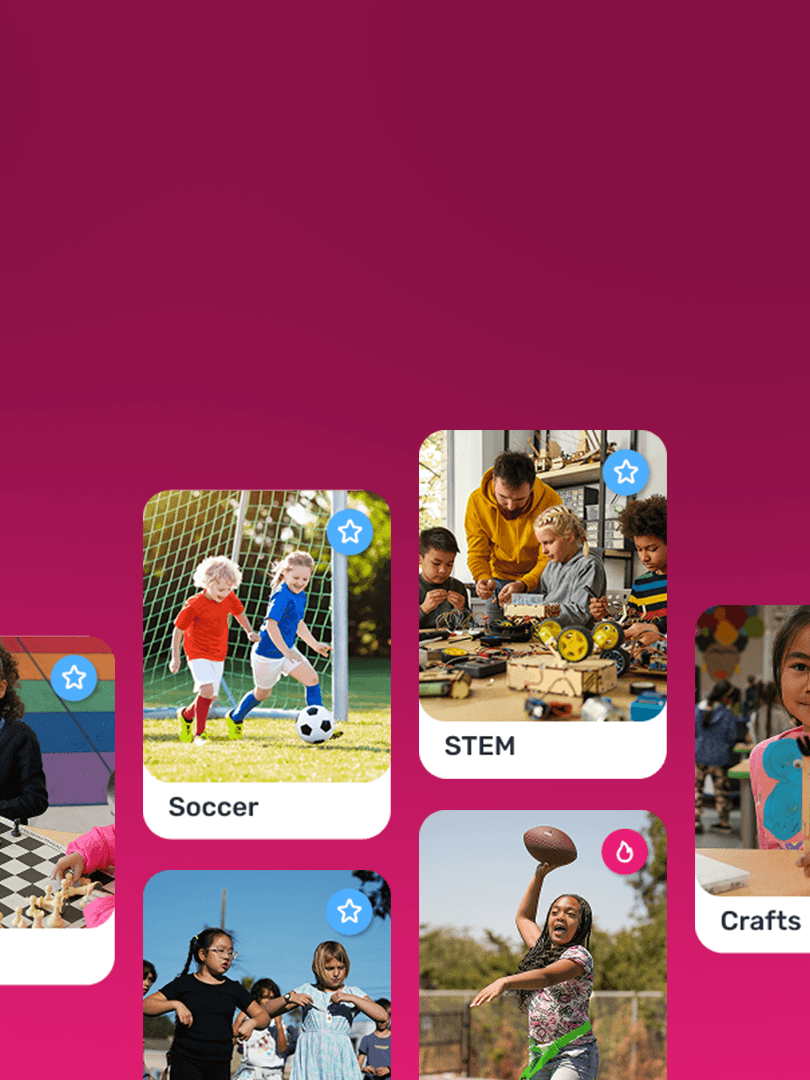 students participating in HOKALI enrichment programs including soccer, STEM activities, and flag football