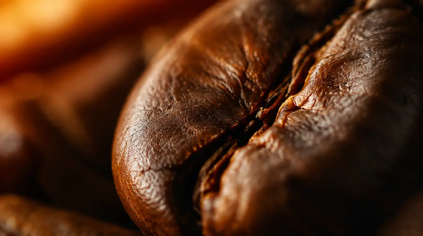 Abstract macro shot of coffee bean texture with a soft warm orange highlight