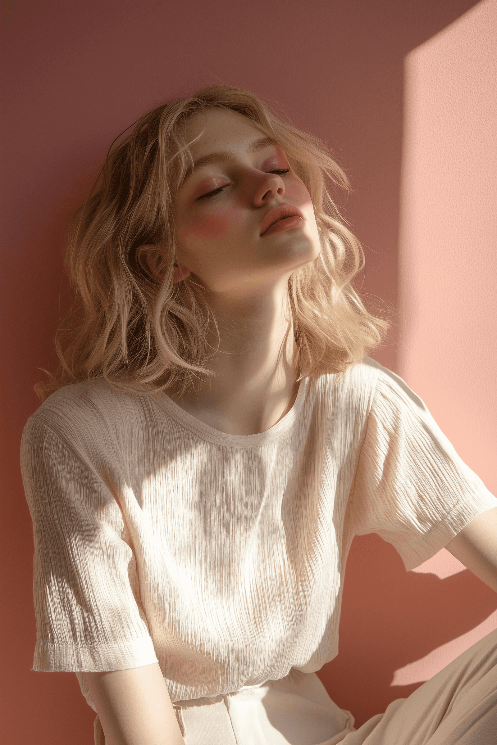 Woman with eyes closed sitting in sunlight