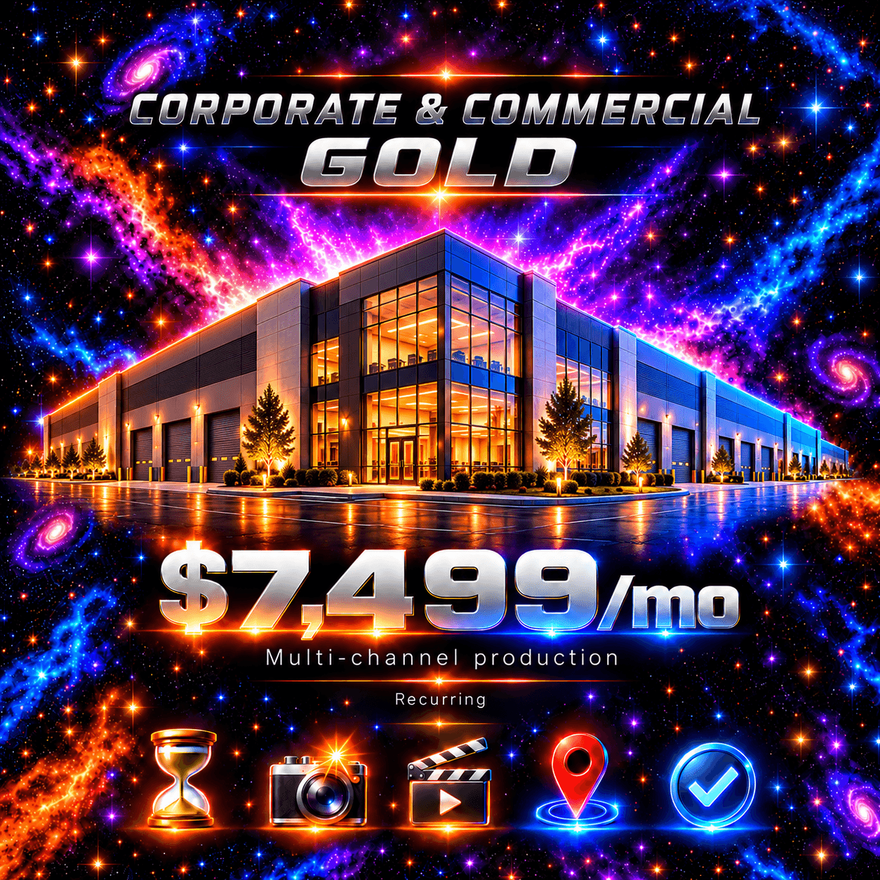 Gold pricing artwork; illustrated promotional imagery.