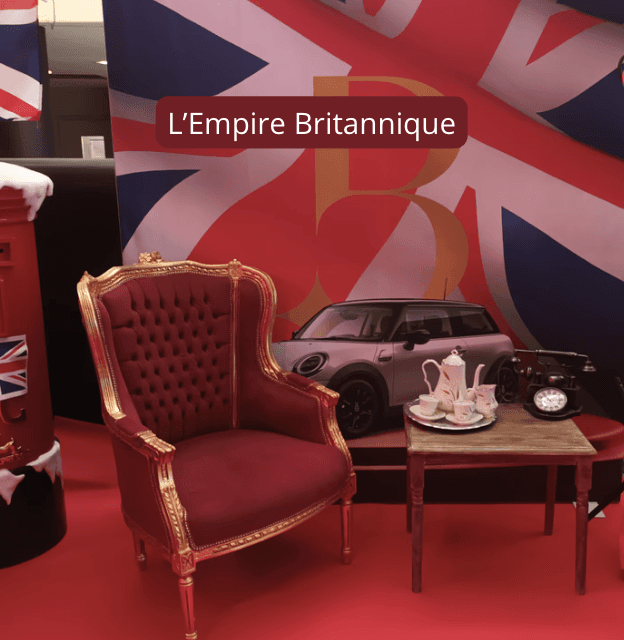 Décor animation et scénographie immersive thème Angleterre Londres pour soirée d’entreprise à Bordeaux